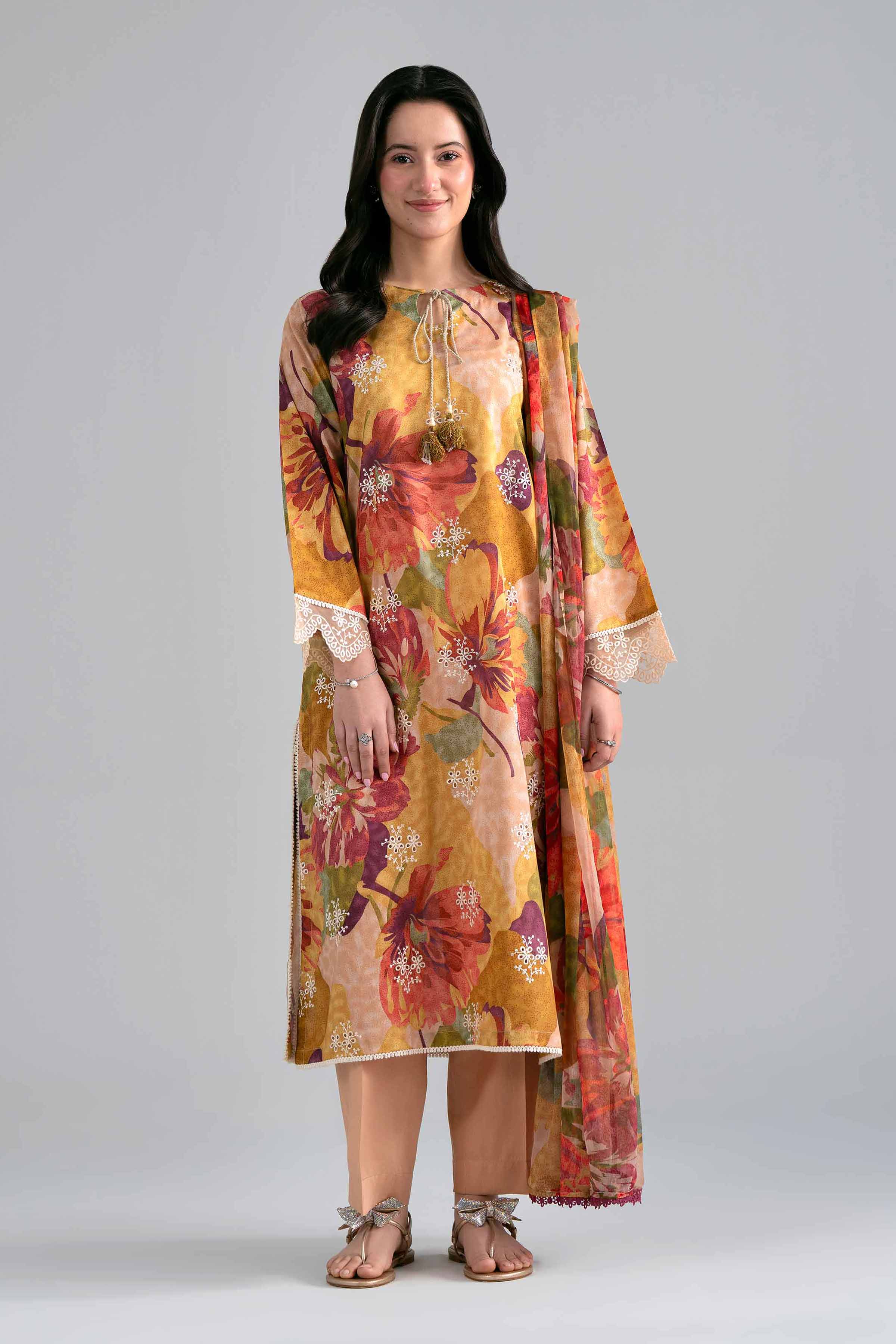 3 Piece - Printed Embroidered Suit - PE26-498