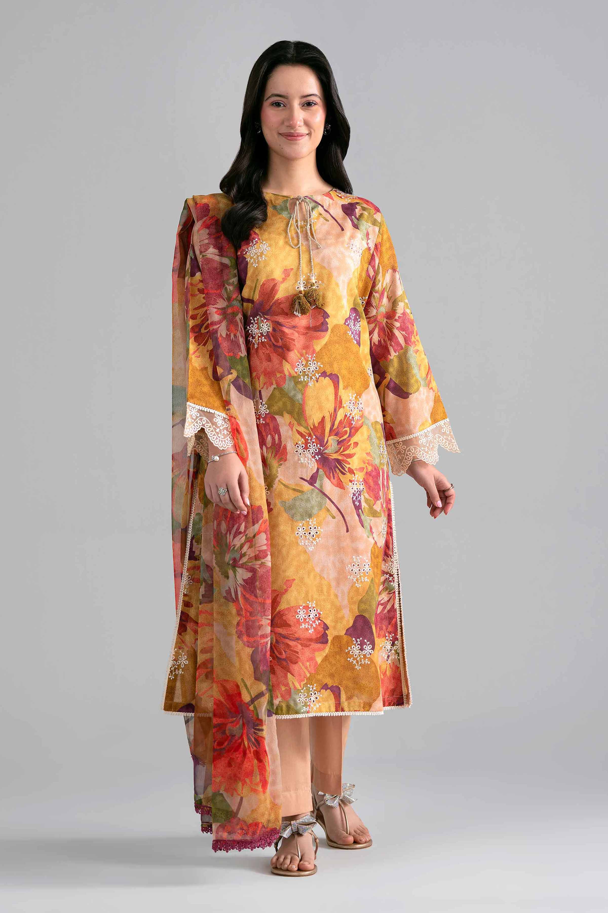 3 Piece - Printed Embroidered Suit - PE26-498