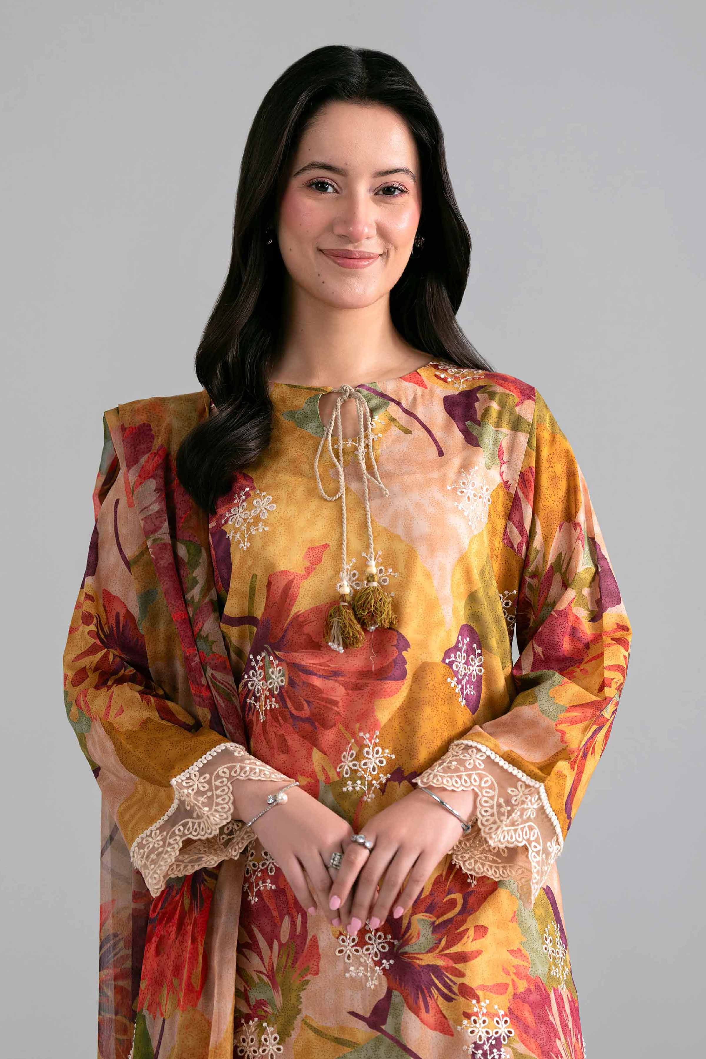 3 Piece - Printed Embroidered Suit - PE26-498