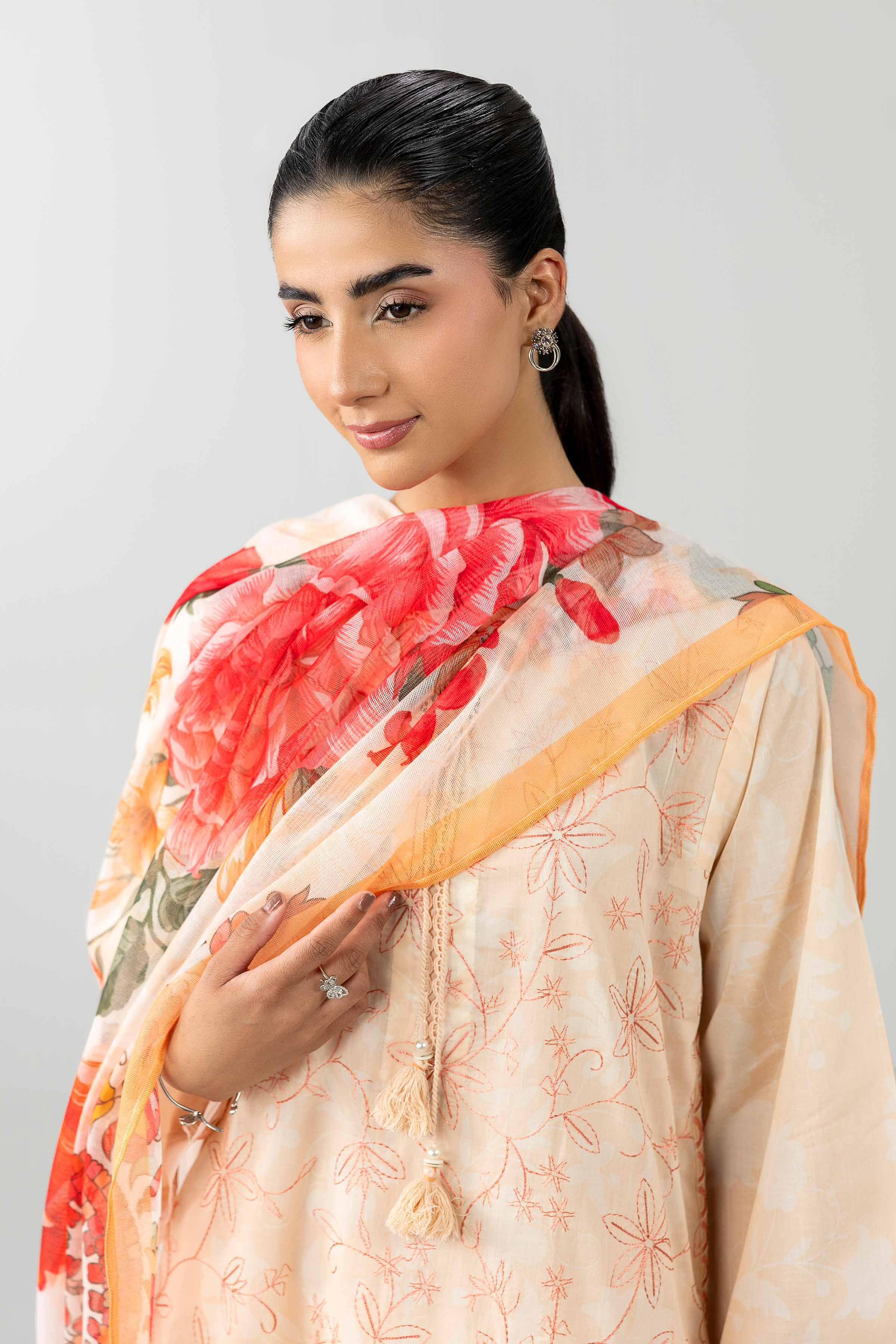 3 Piece - Printed Embroidered Suit - PE26-500