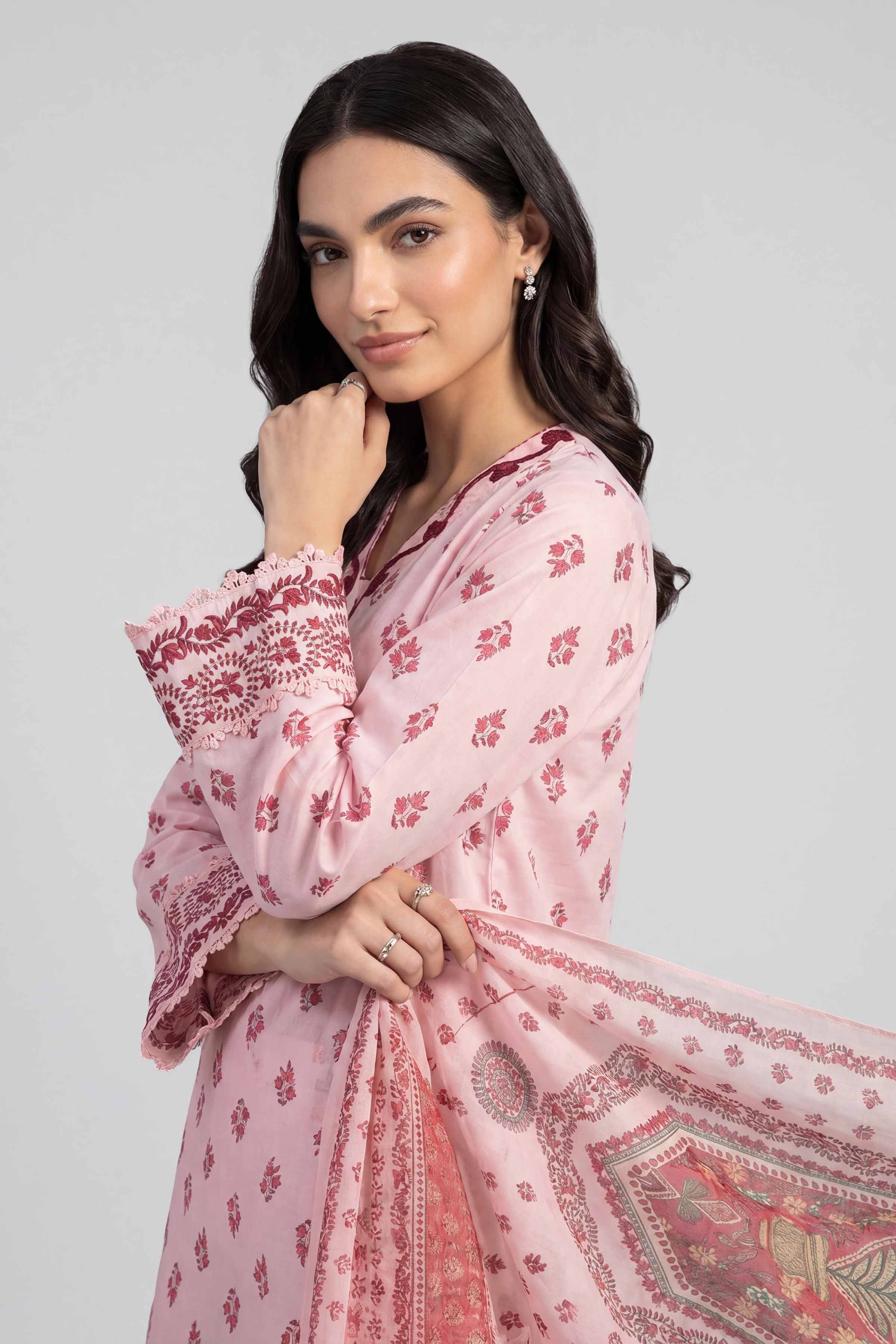 3 Piece - Printed Embroidered Suit - PE26-501