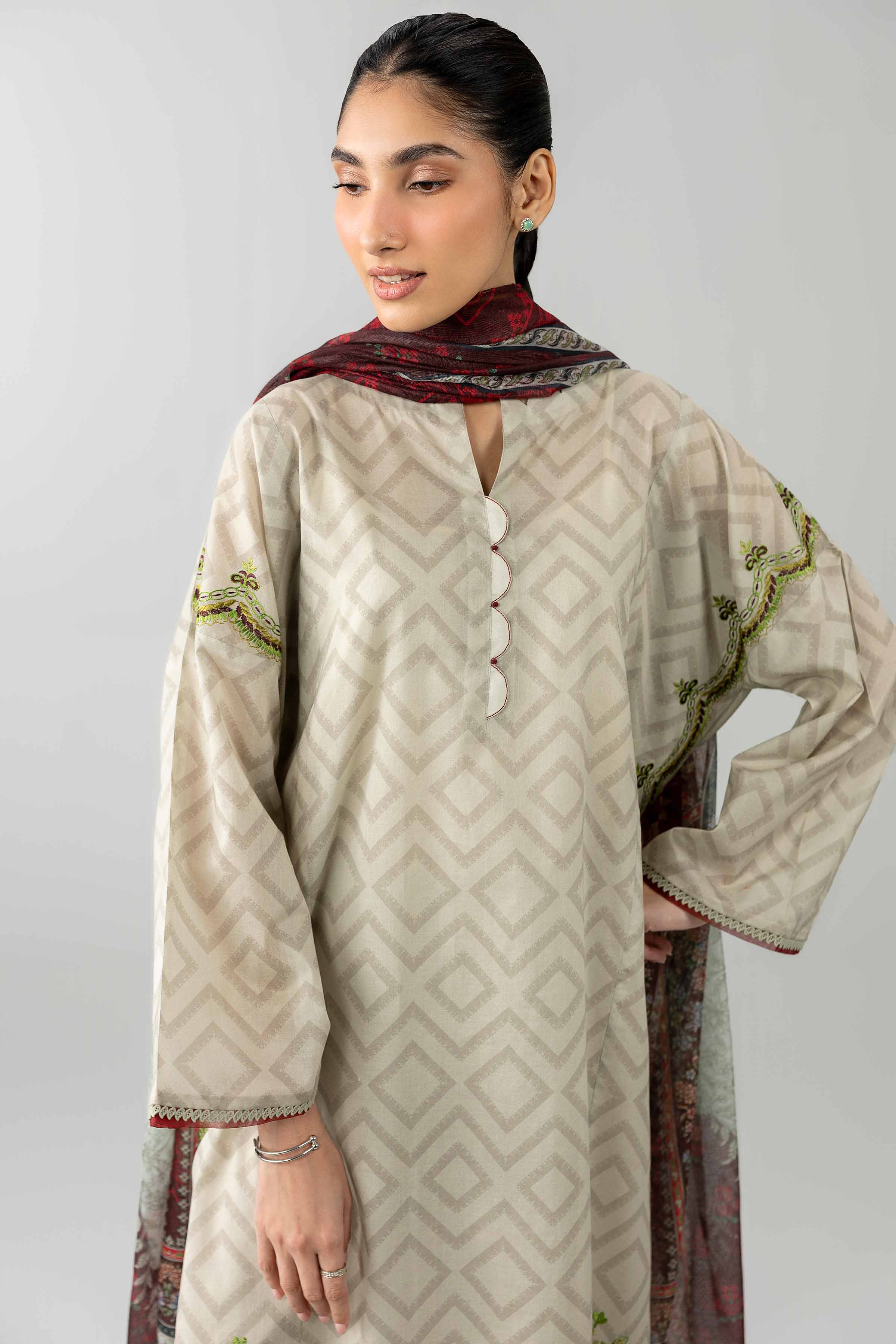 3 Piece - Printed Embroidered Suit - PE26-502