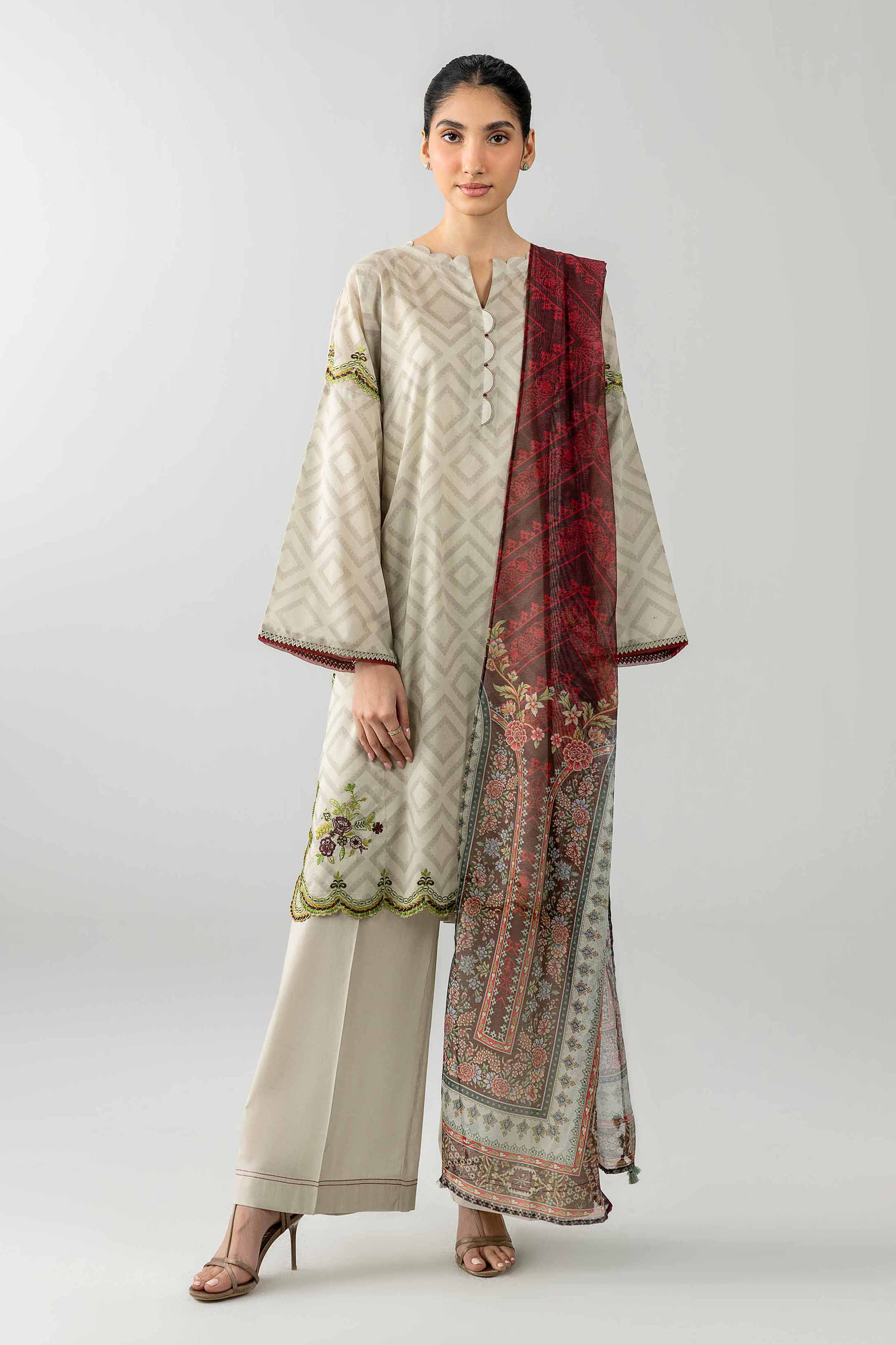 3 Piece - Printed Embroidered Suit - PE26-502