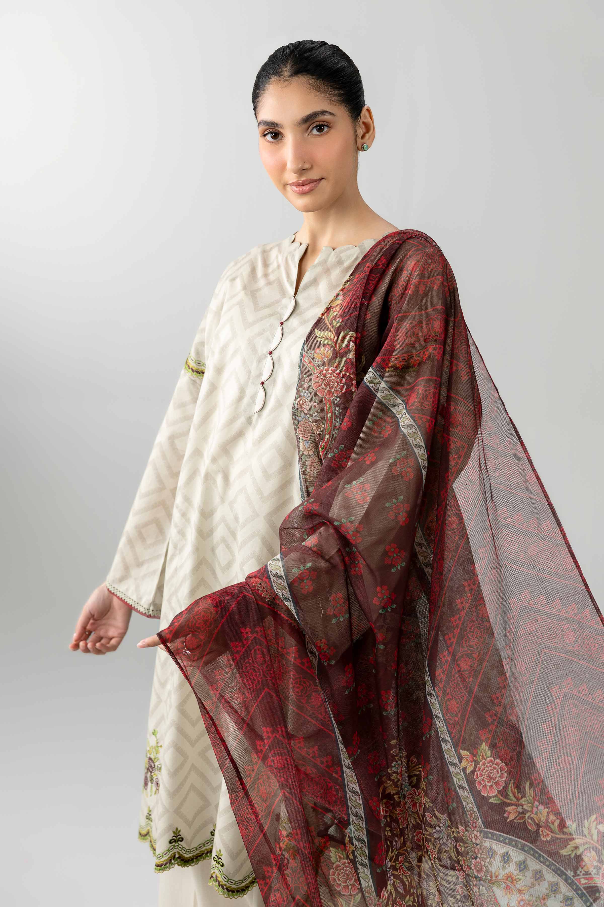 3 Piece - Printed Embroidered Suit - PE26-502