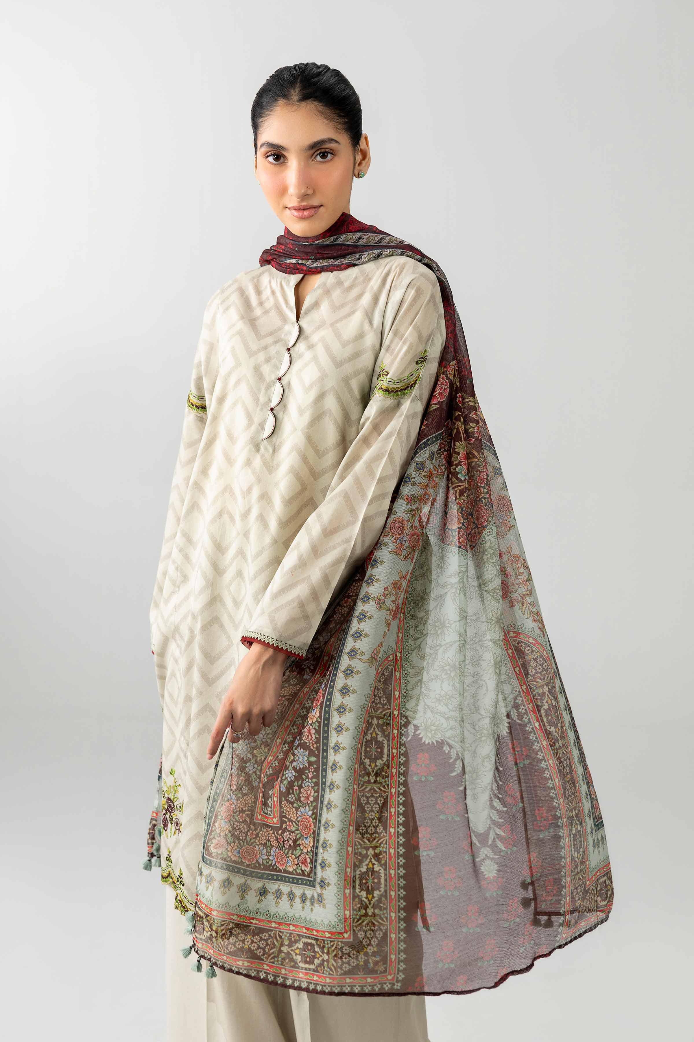 3 Piece - Printed Embroidered Suit - PE26-502