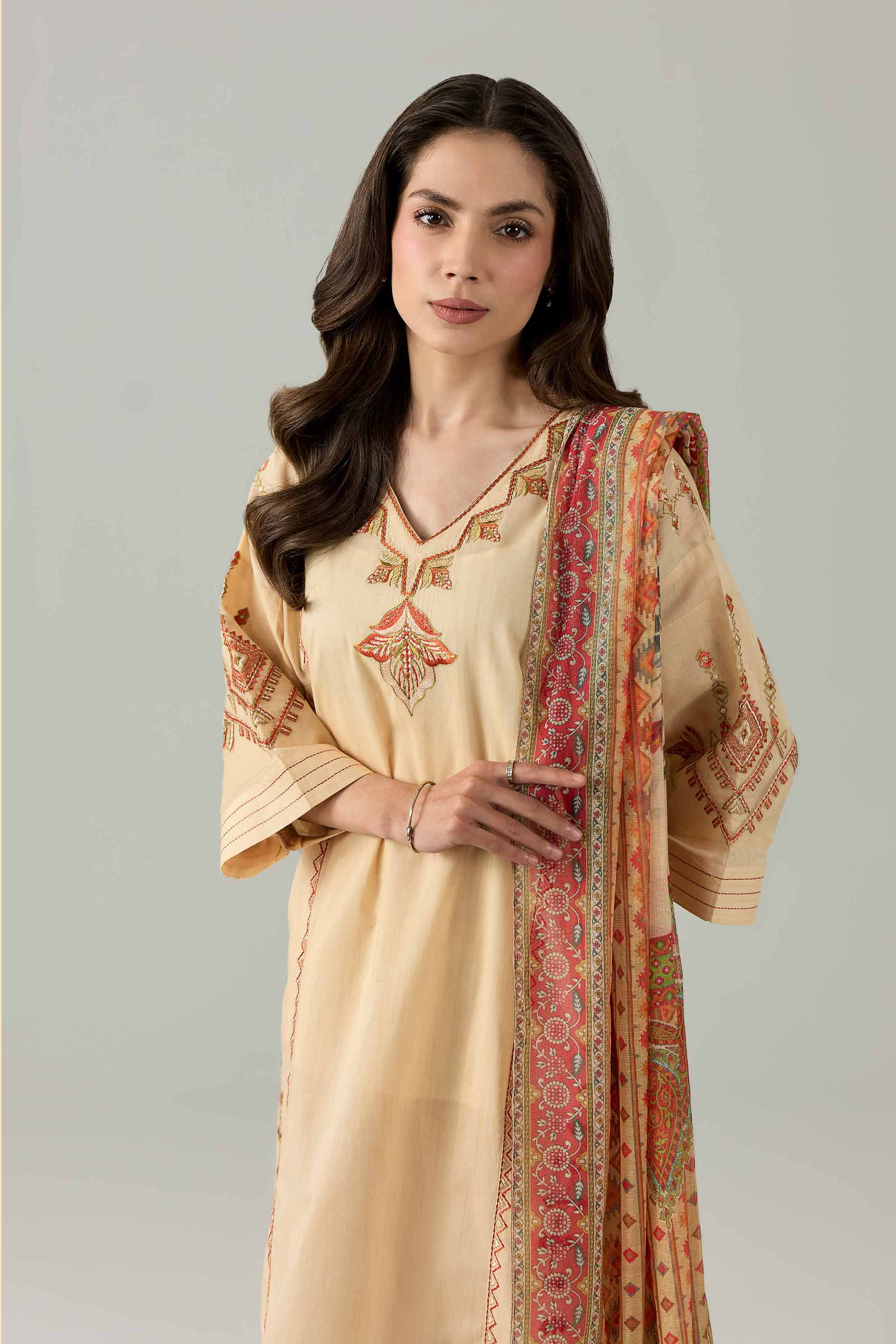 3 Piece - Printed Embroidered Suit - PE26-503