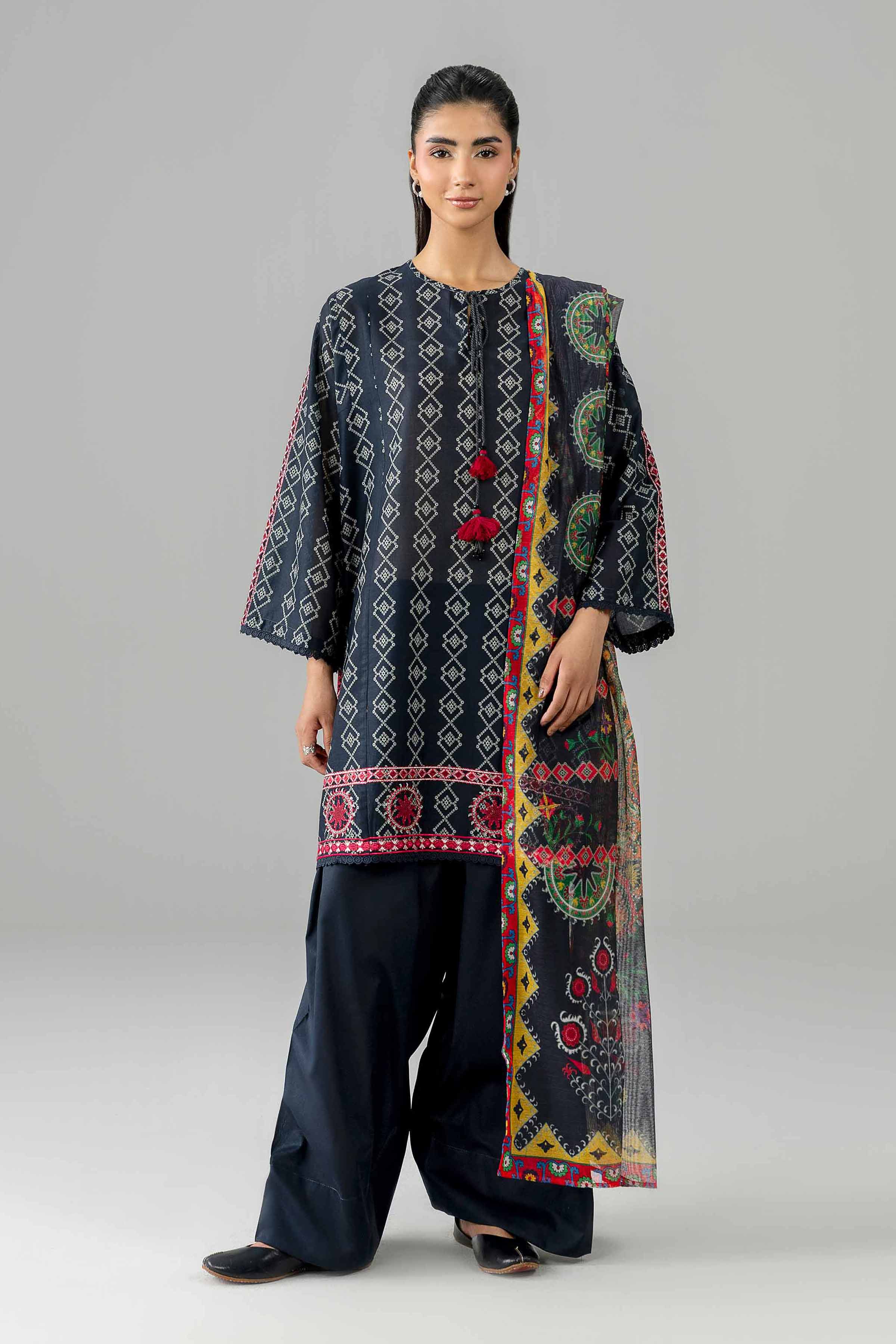 3 Piece - Printed Embroidered Suit - PE26-506