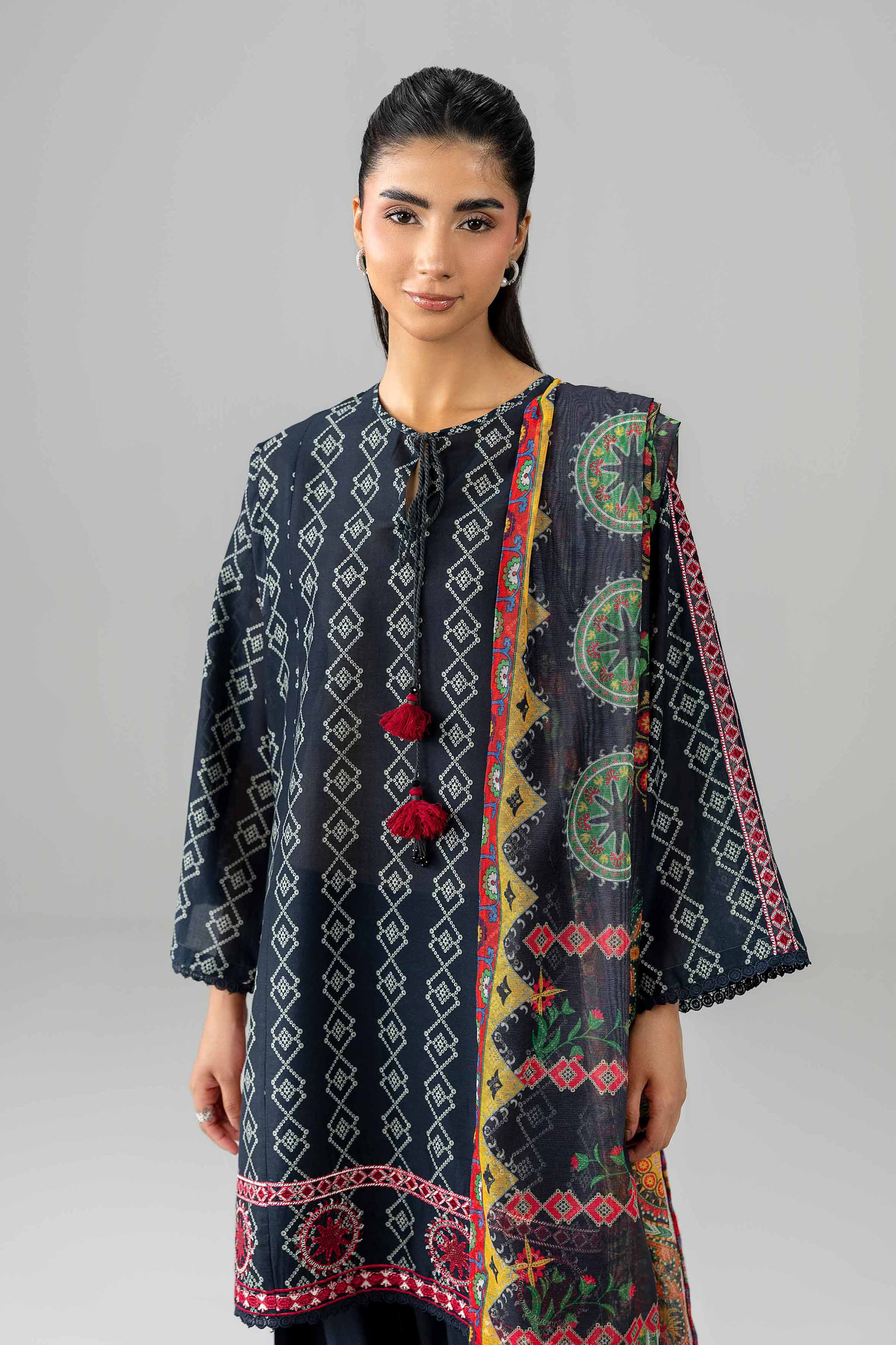 3 Piece - Printed Embroidered Suit - PE26-506