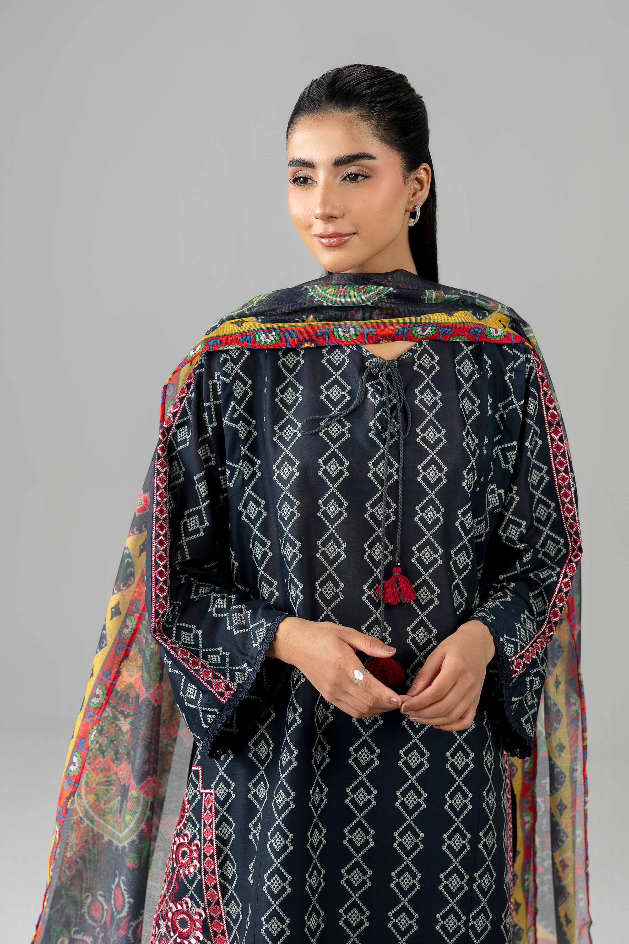 3 Piece - Printed Embroidered Suit - PE26-506