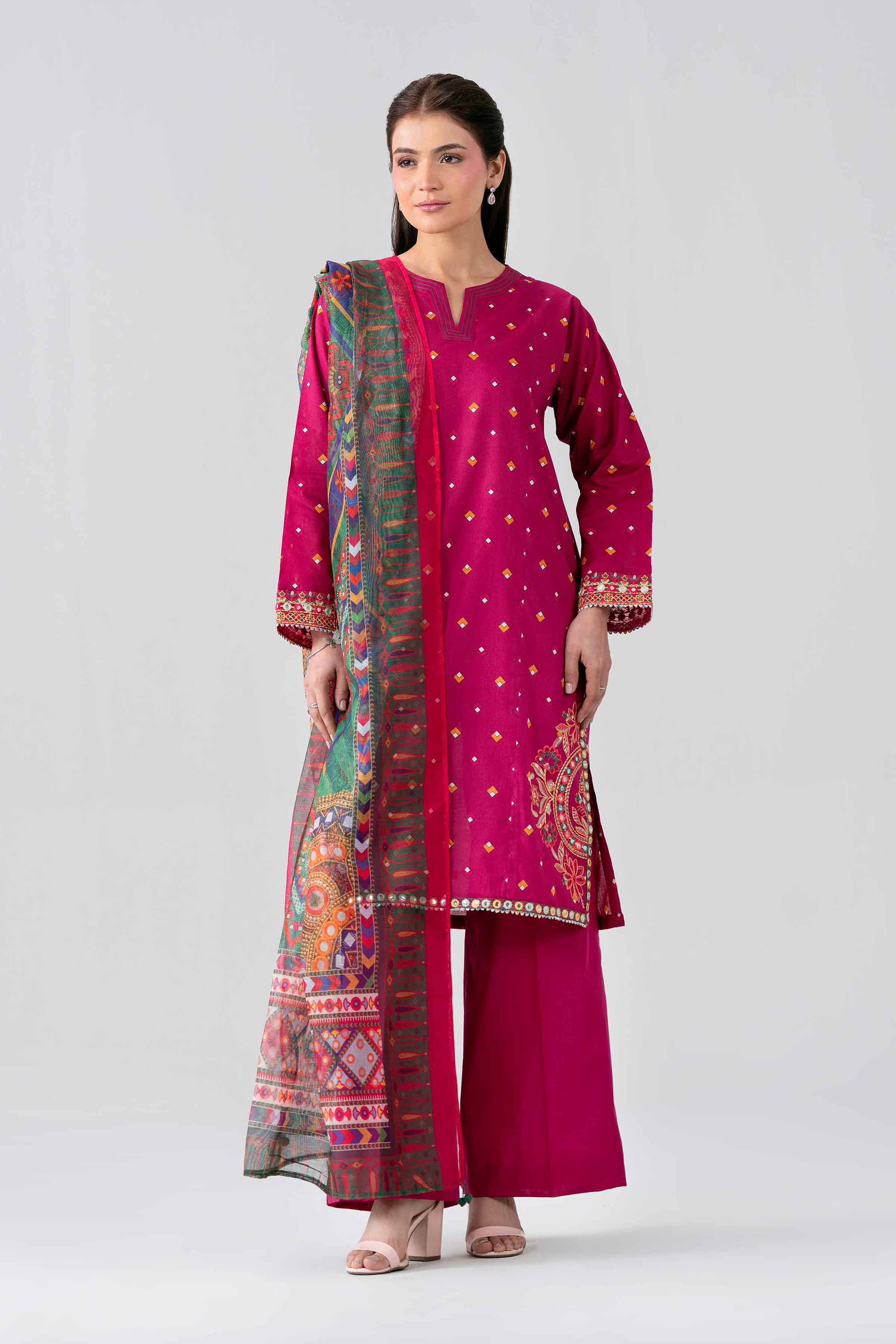 3 Piece - Printed Embroidered Suit - PE26-507