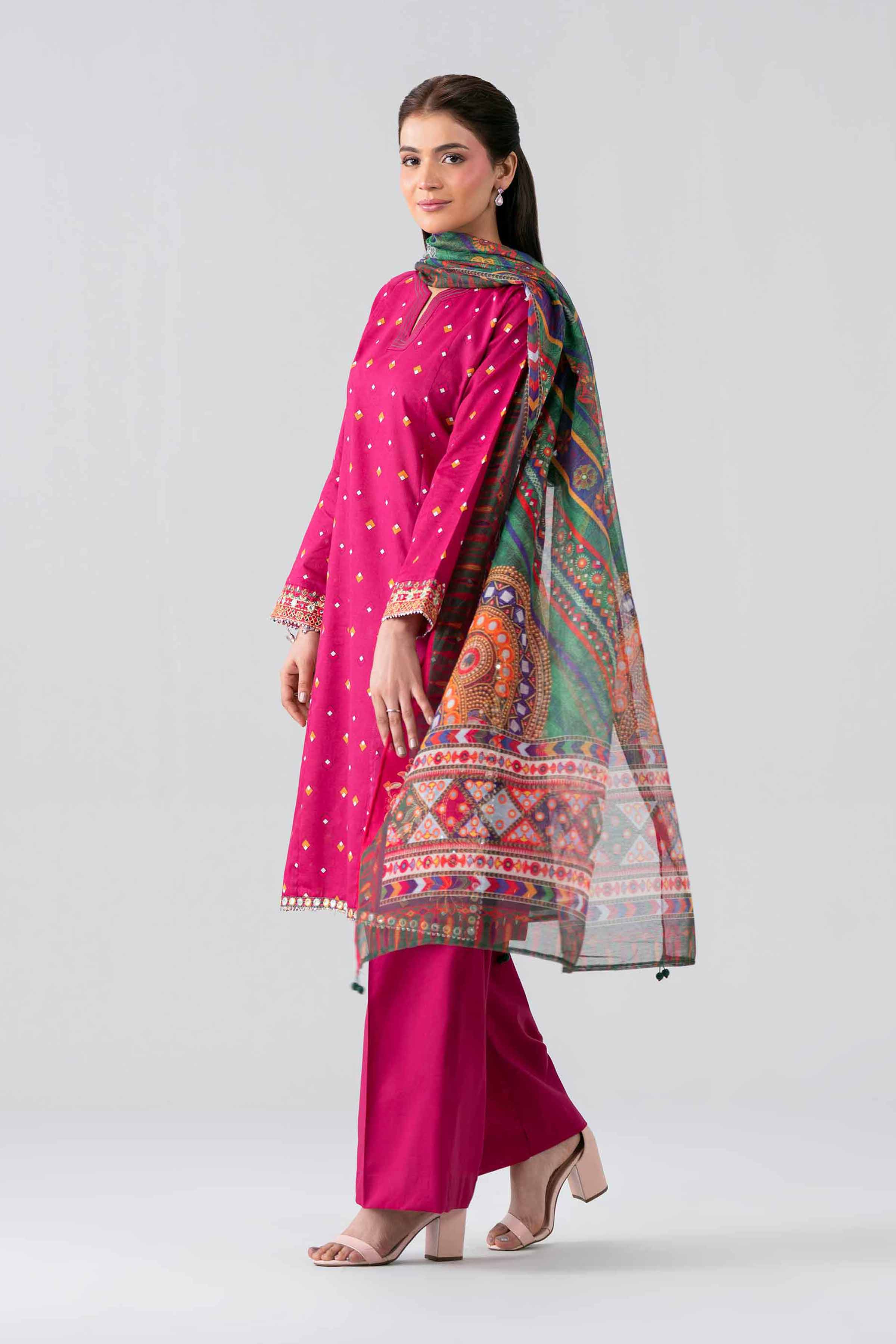 3 Piece - Printed Embroidered Suit - PE26-507