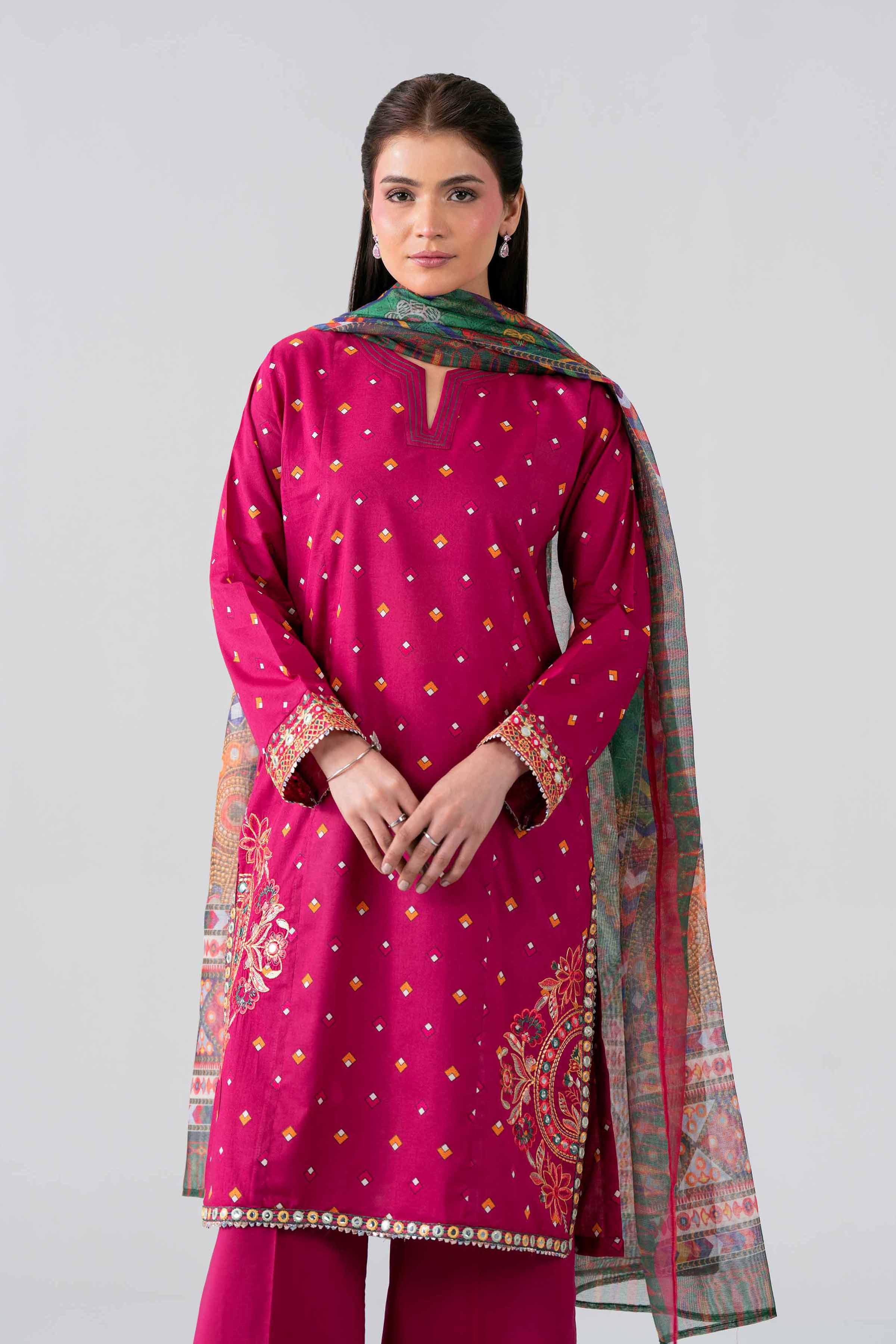 3 Piece - Printed Embroidered Suit - PE26-507