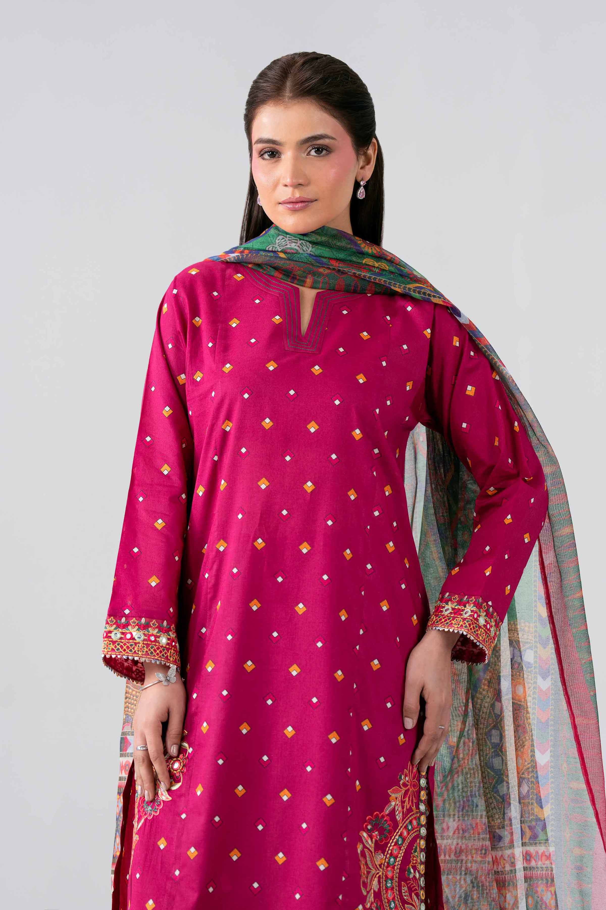 3 Piece - Printed Embroidered Suit - PE26-507