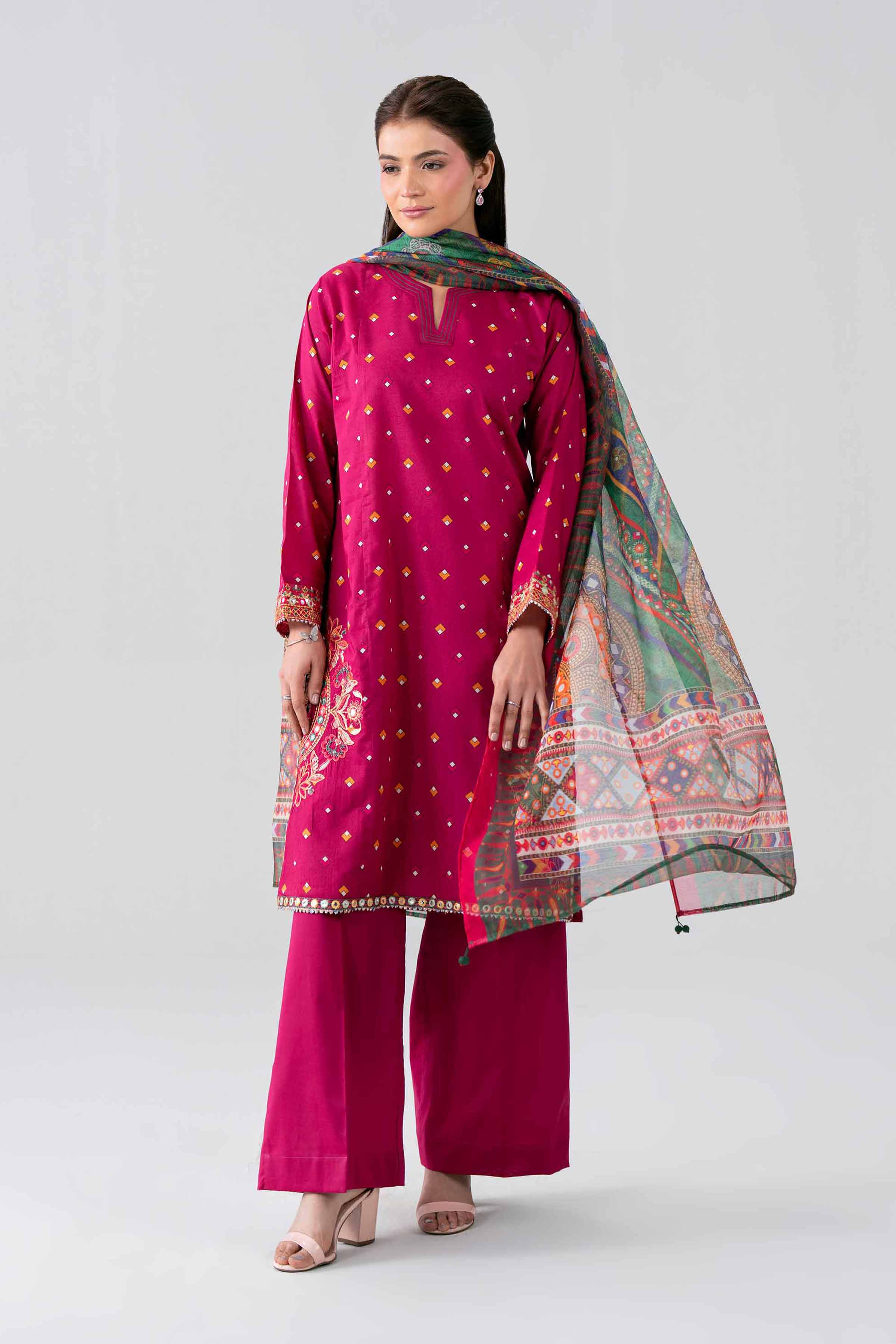 3 Piece - Printed Embroidered Suit - PE26-507