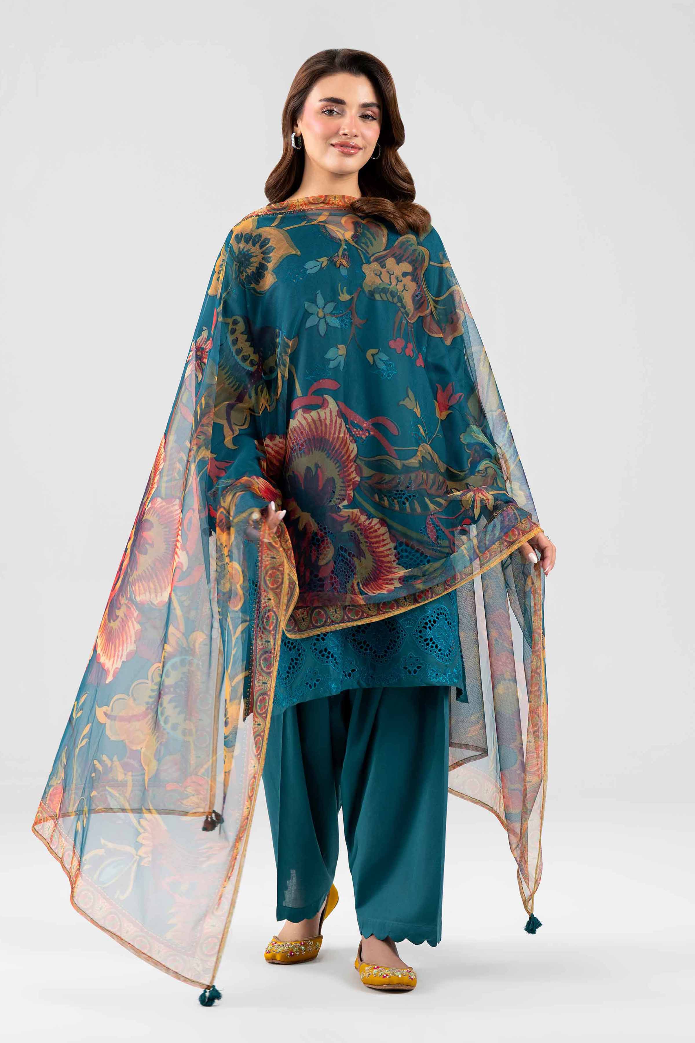 3 Piece - Printed Embroidered Suit - PE26-509