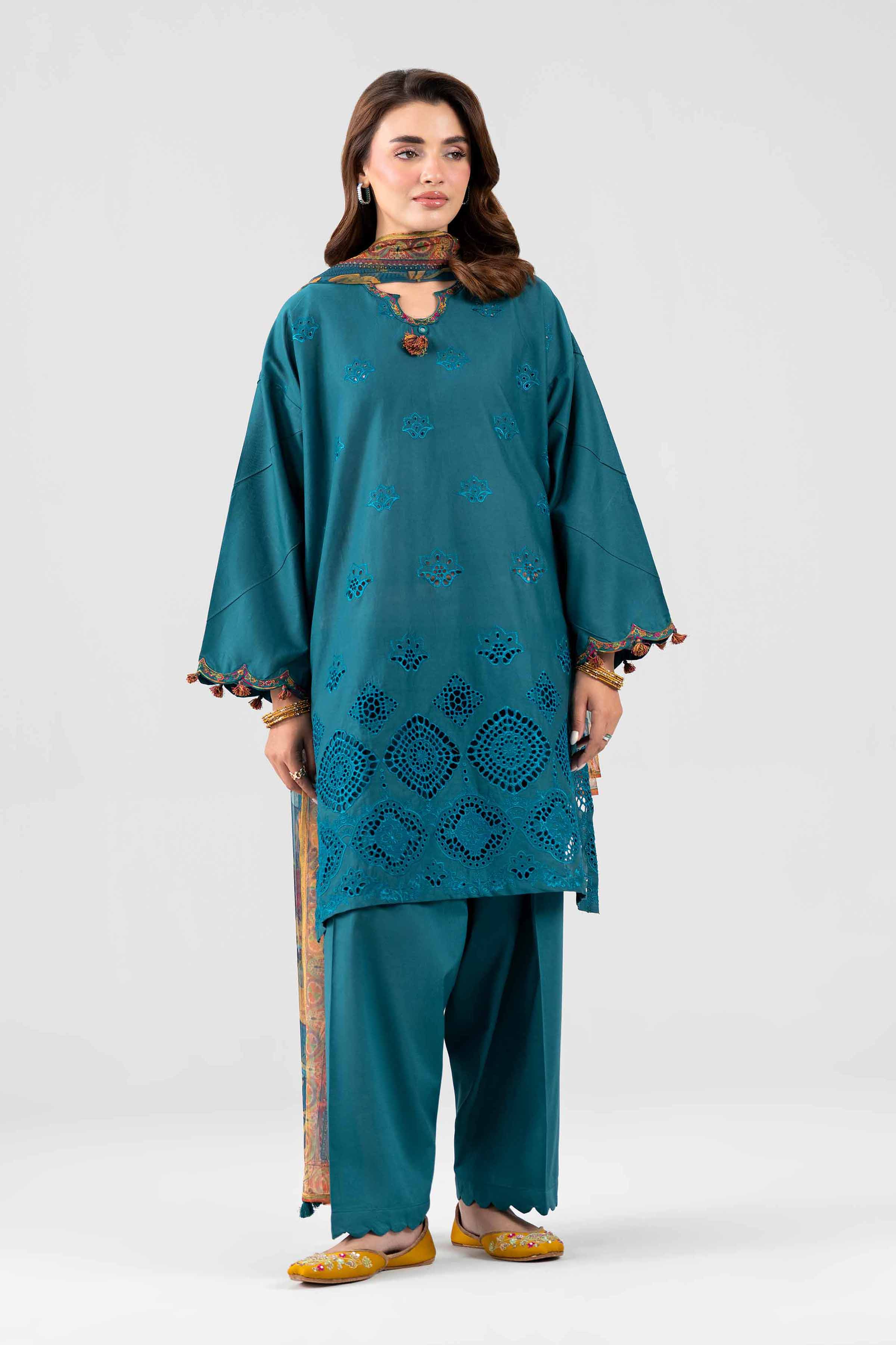 3 Piece - Printed Embroidered Suit - PE26-509