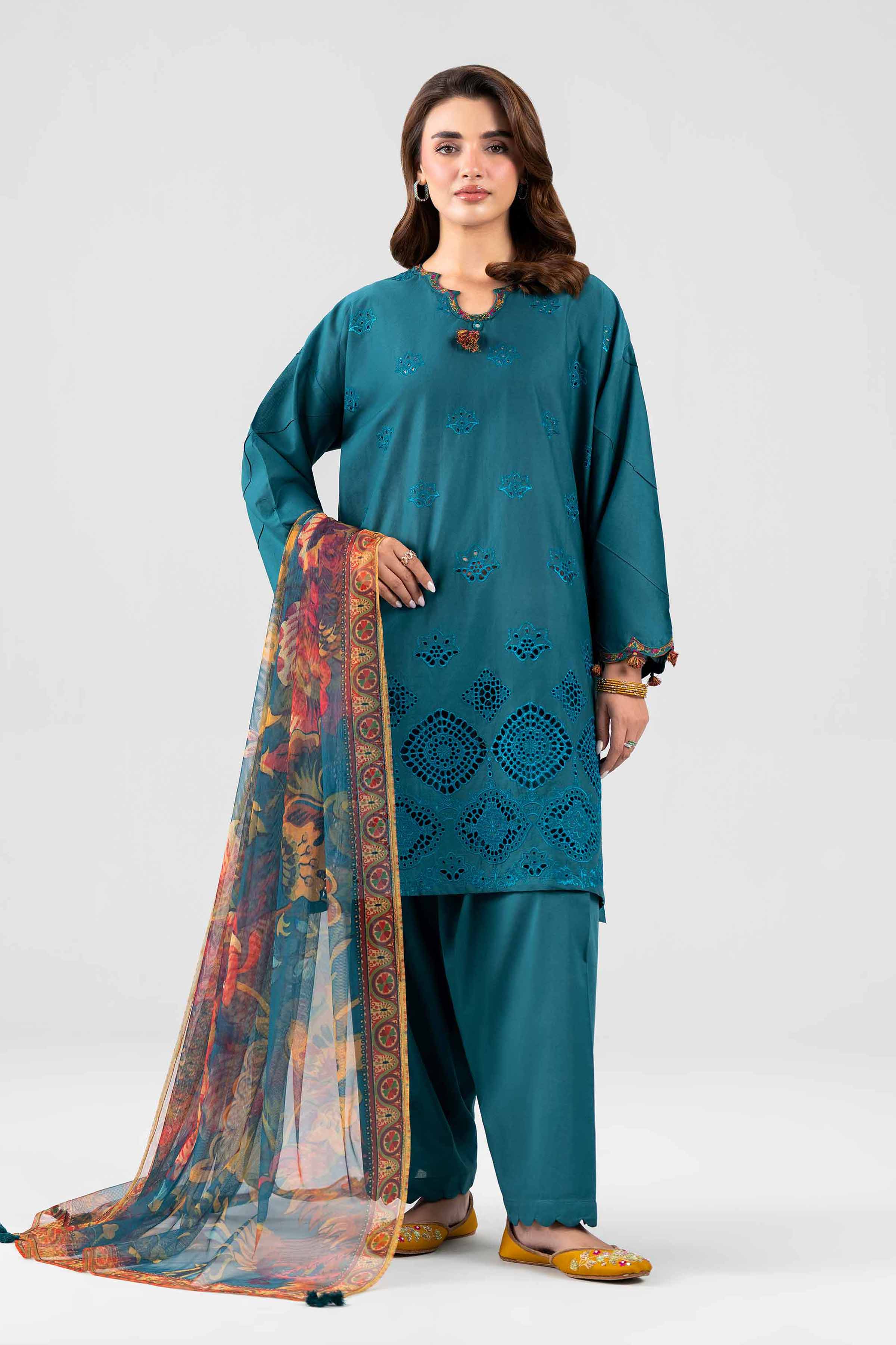 3 Piece - Printed Embroidered Suit - PE26-509