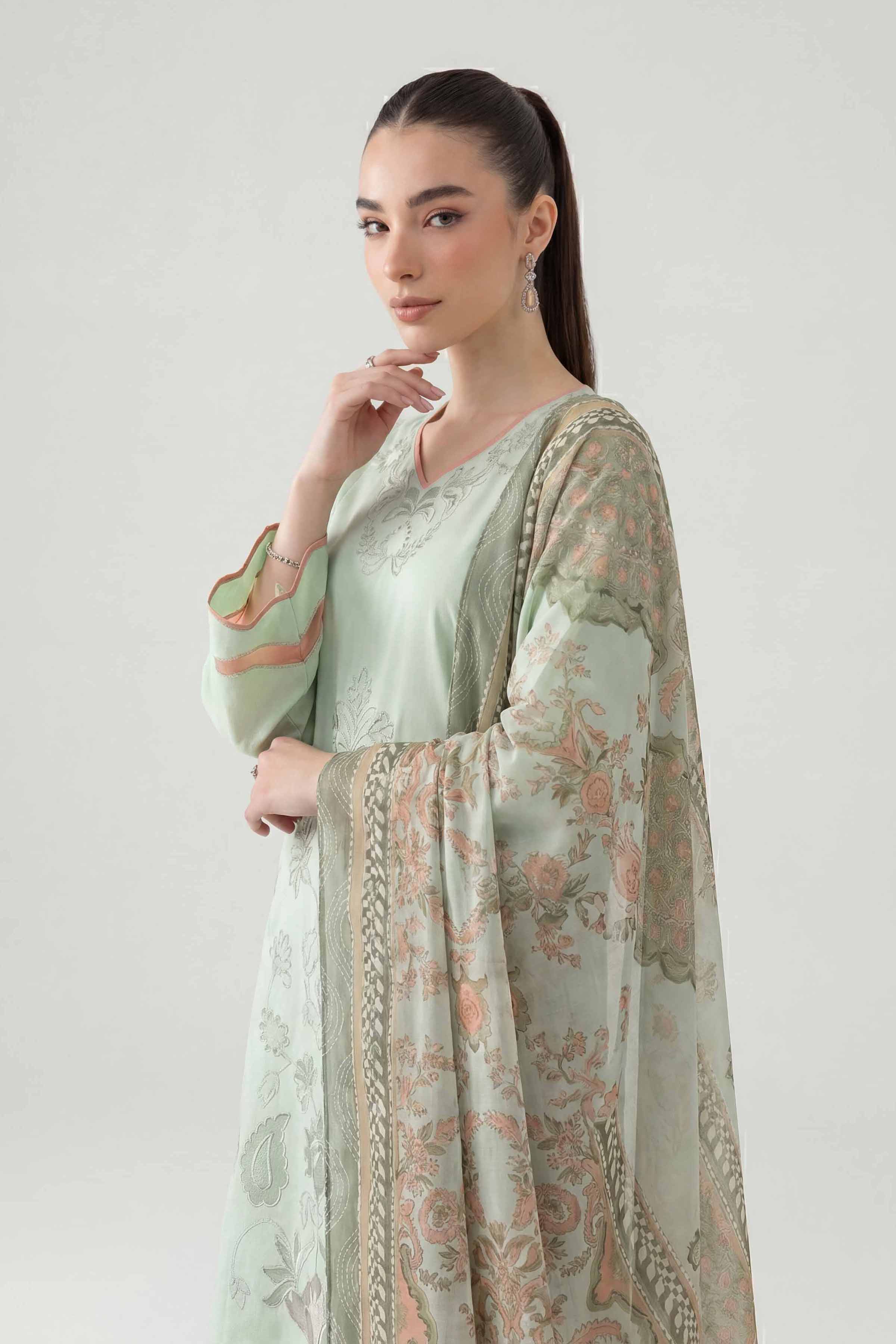 3 Piece - Printed Embroidered Suit - PE26-511