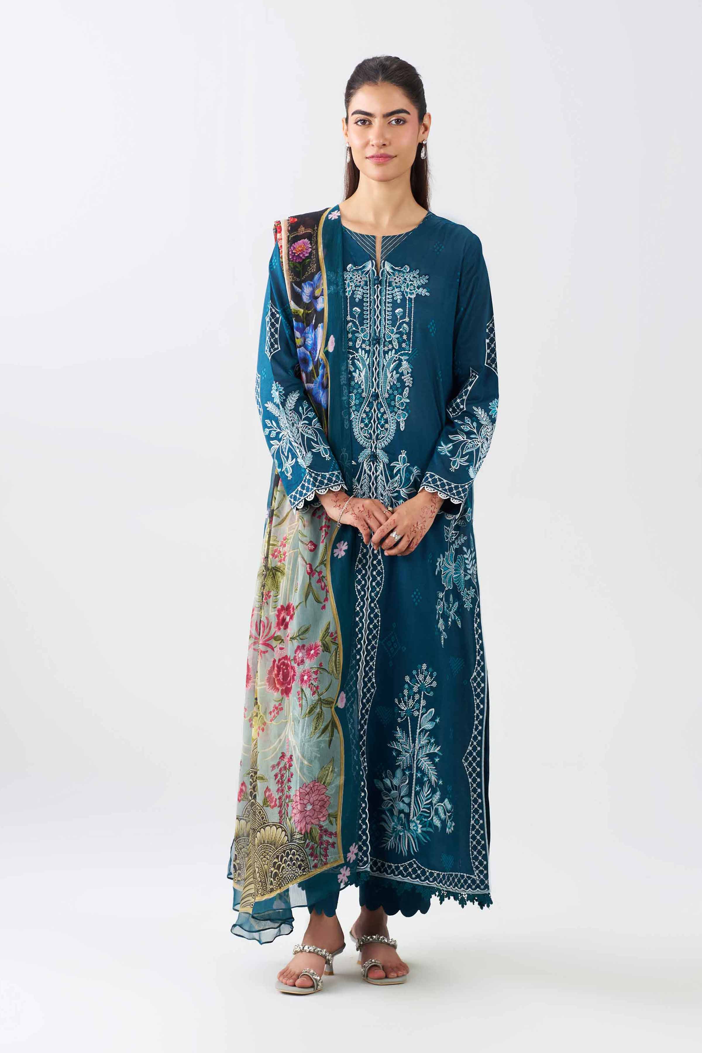 3 Piece - Printed Embroidered Suit - PE26-519