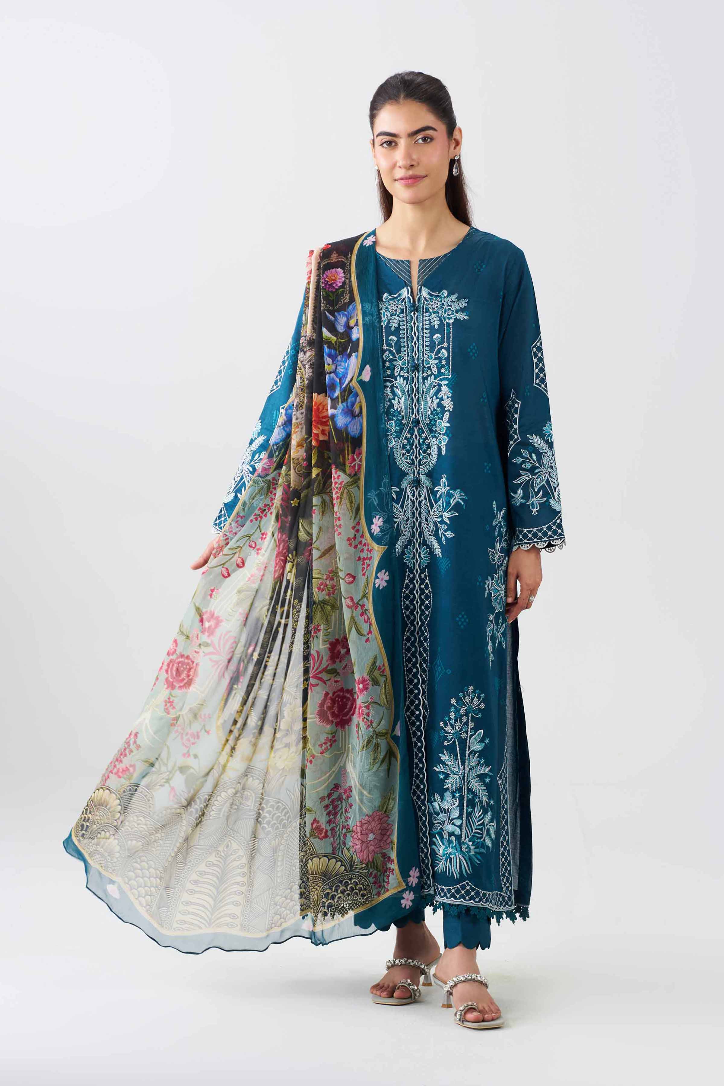 3 Piece - Printed Embroidered Suit - PE26-519