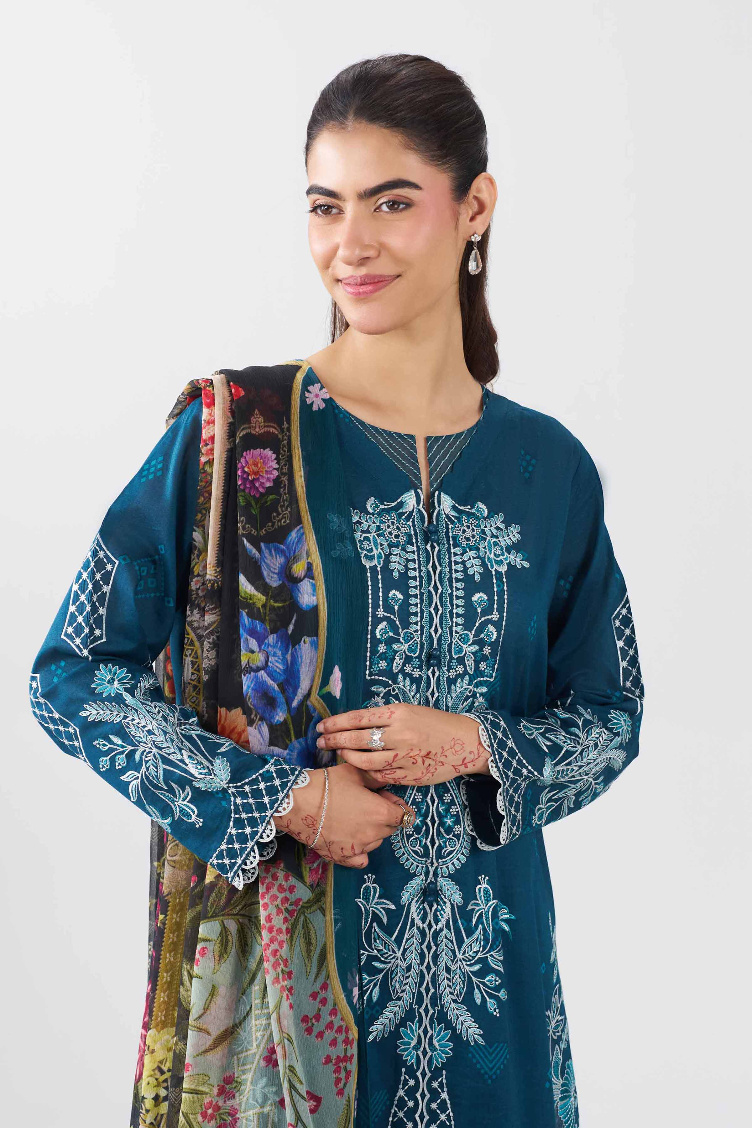 3 Piece - Printed Embroidered Suit - PE26-519
