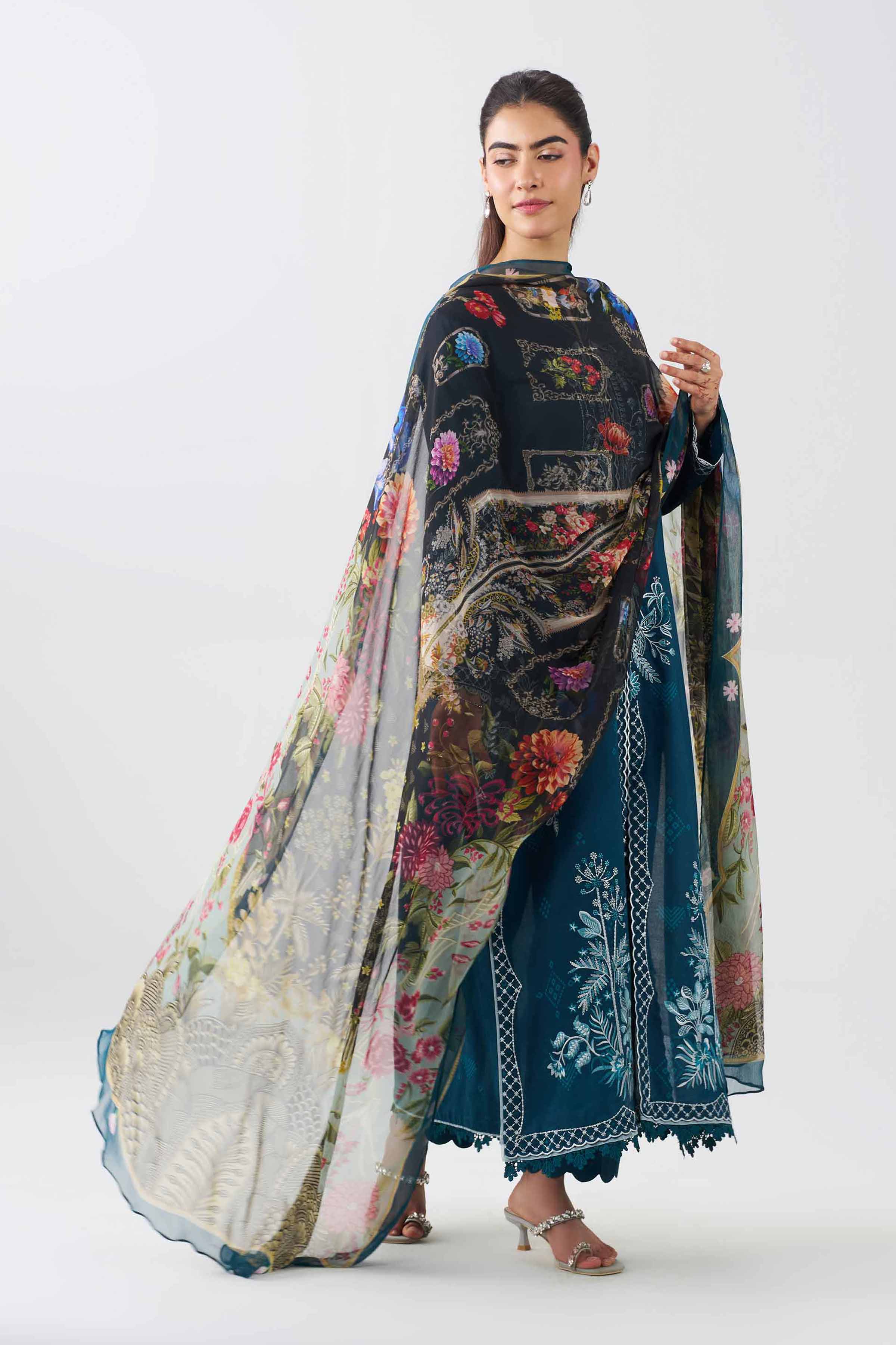 3 Piece - Printed Embroidered Suit - PE26-519