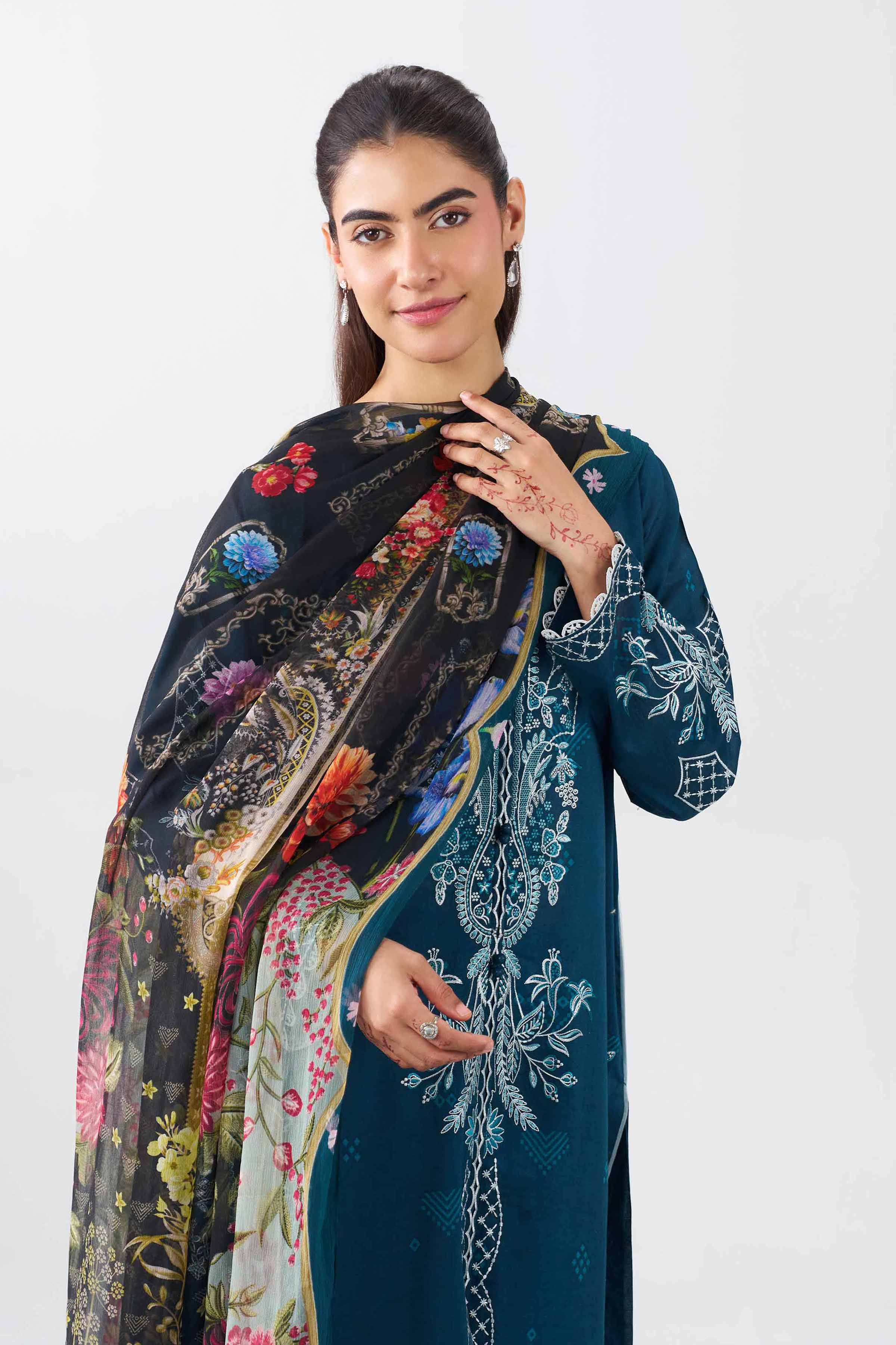 3 Piece - Printed Embroidered Suit - PE26-519