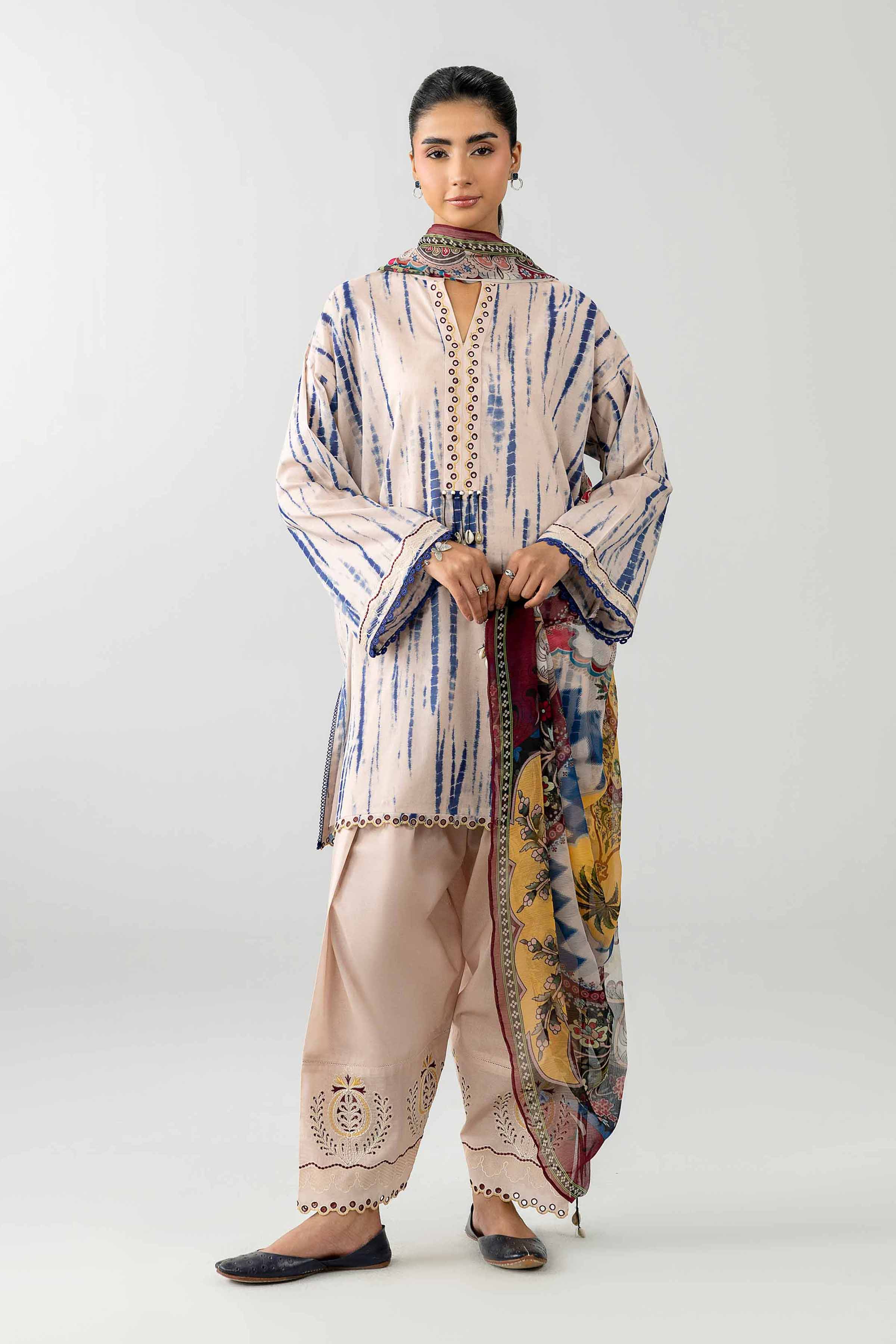 3 Piece - Printed Embroidered Suit - PE26-521