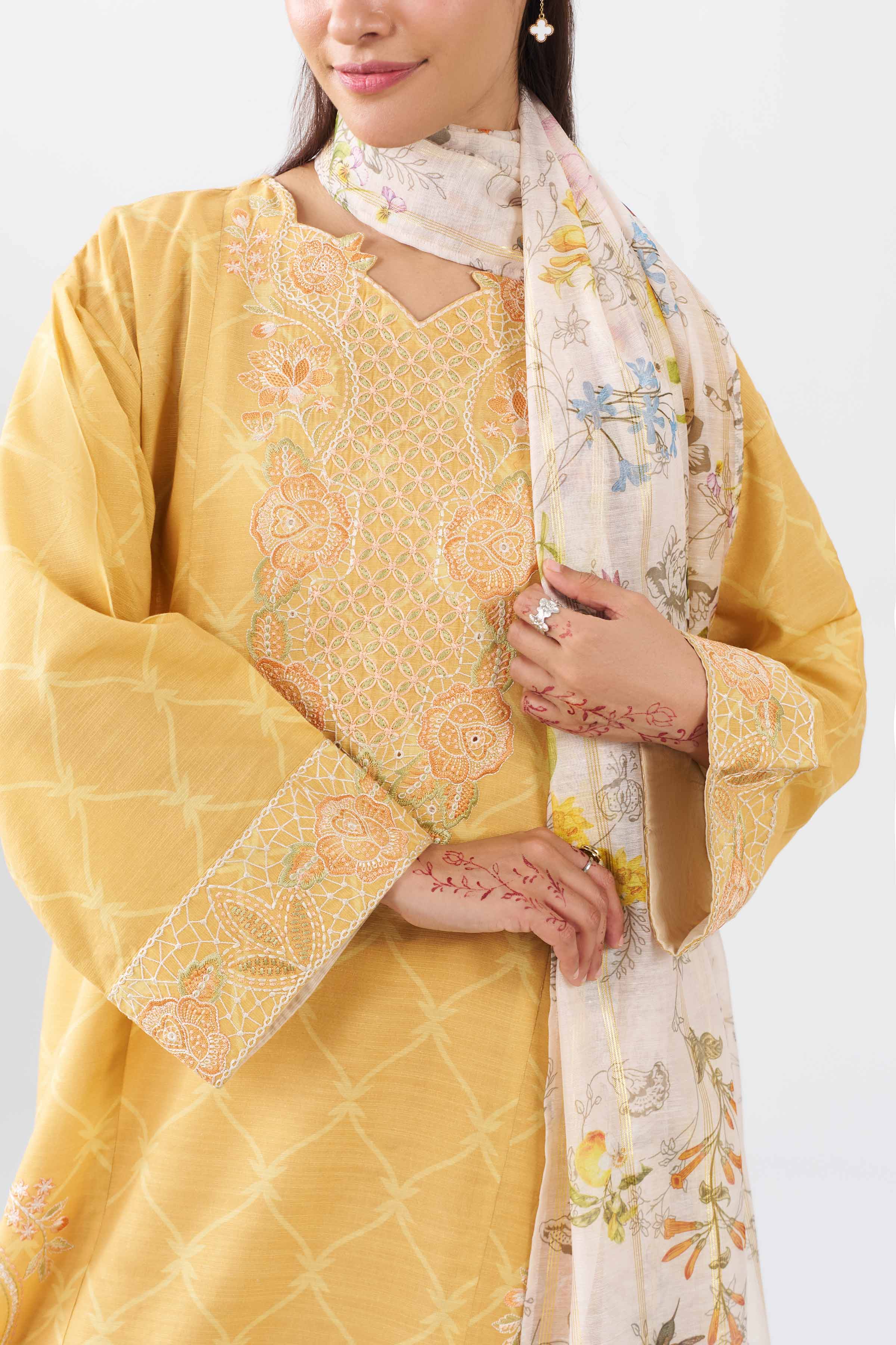 3 Piece - Printed Embroidered Suit - PE26-522