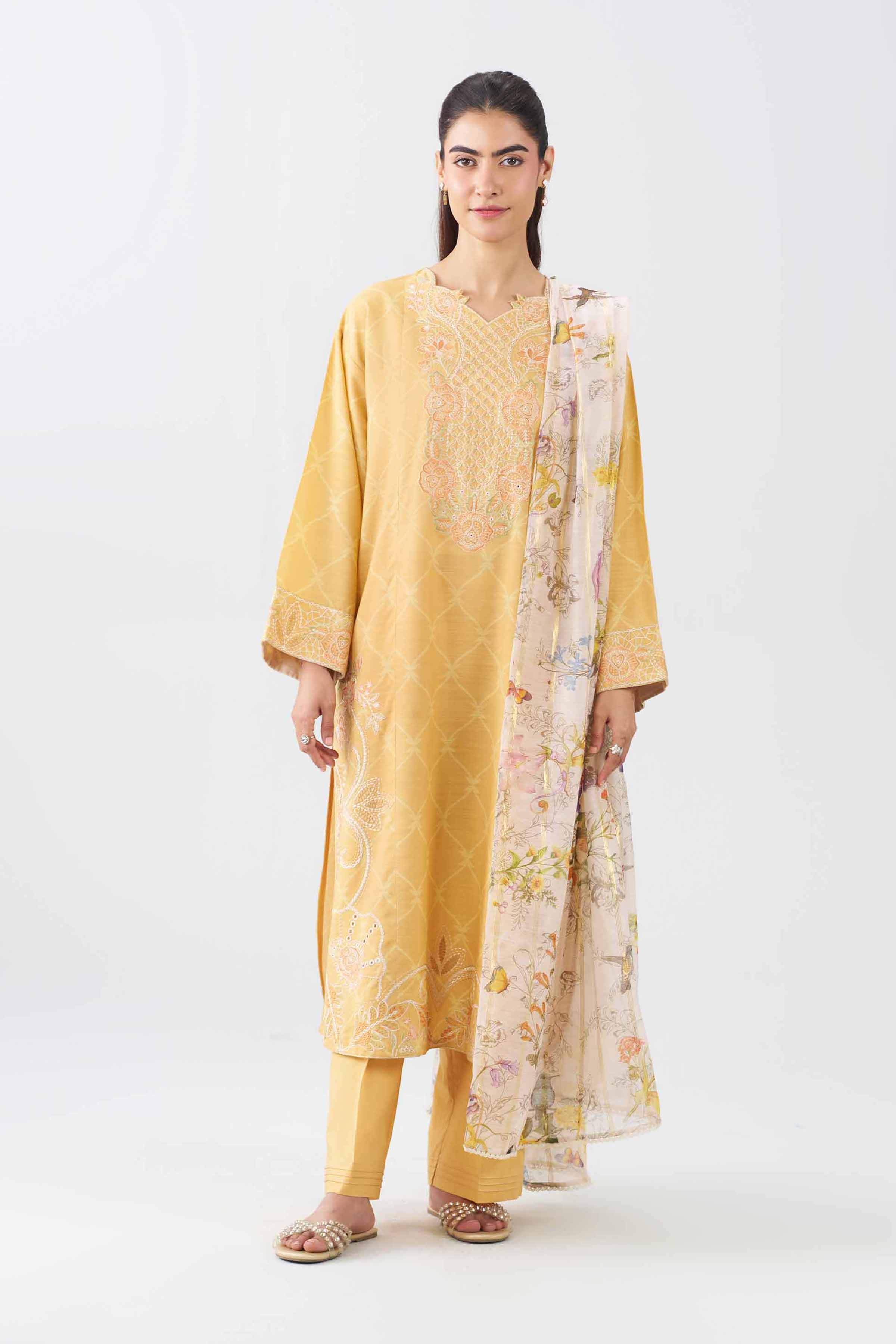 3 Piece - Printed Embroidered Suit - PE26-522