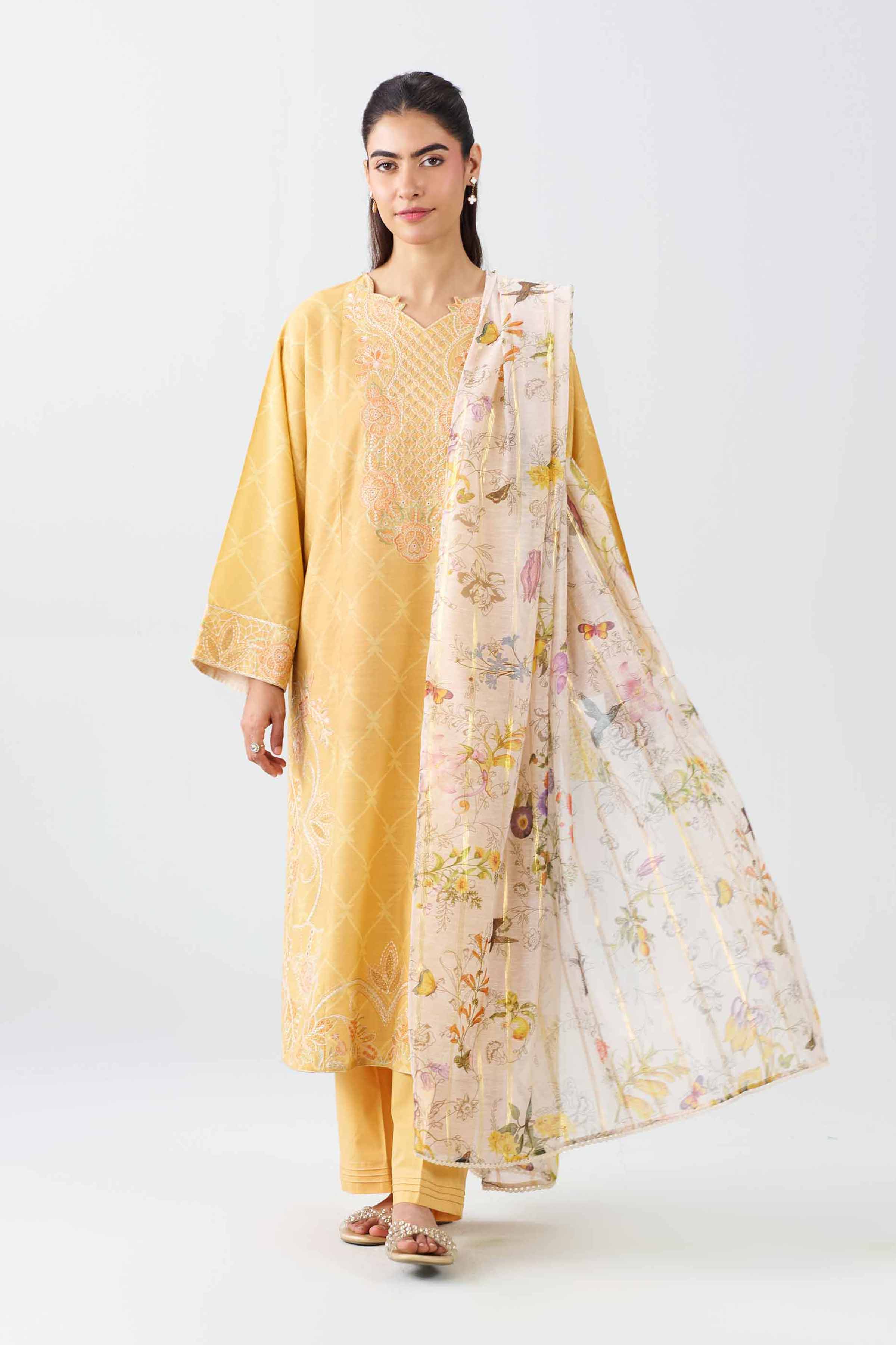 3 Piece - Printed Embroidered Suit - PE26-522