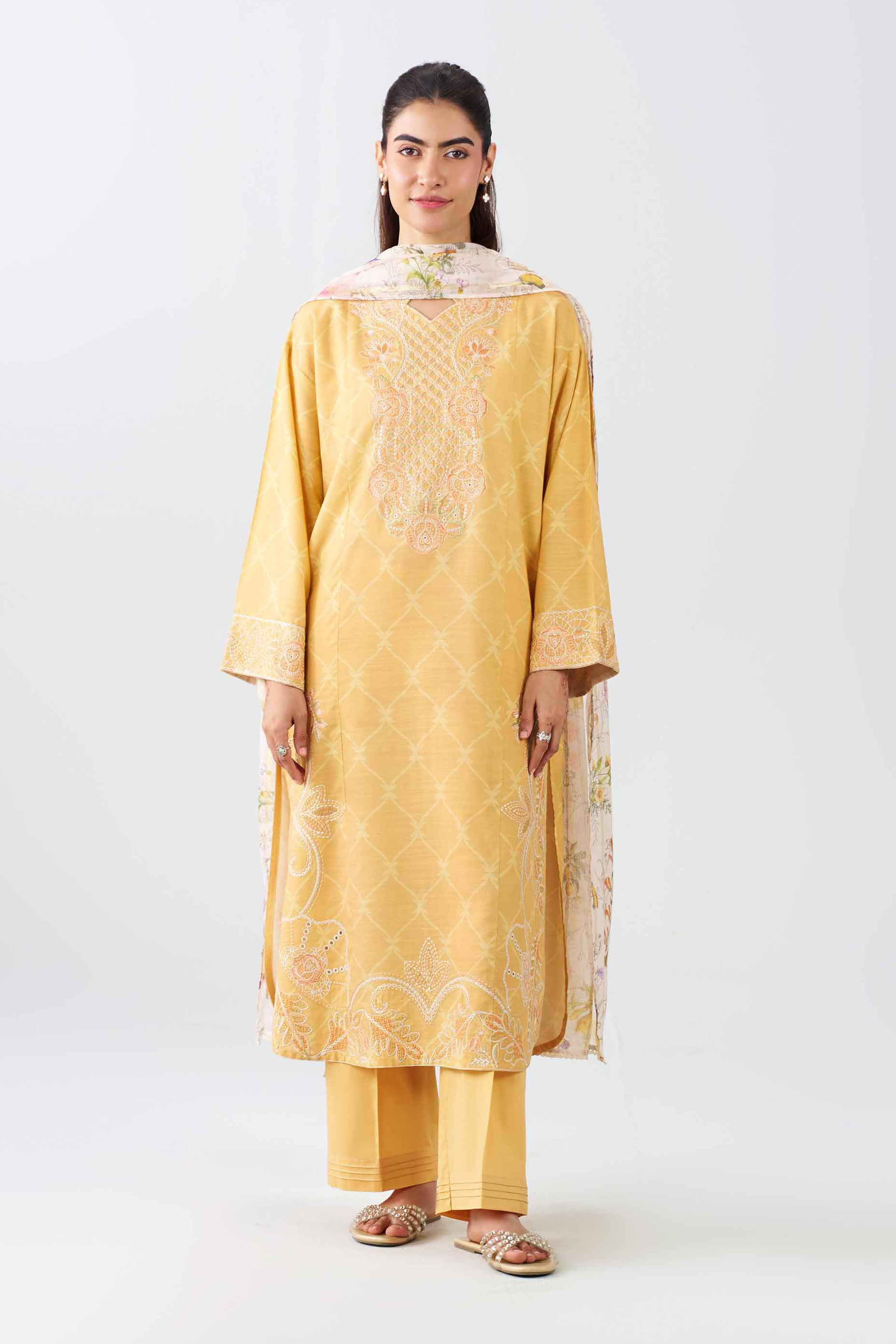 3 Piece - Printed Embroidered Suit - PE26-522