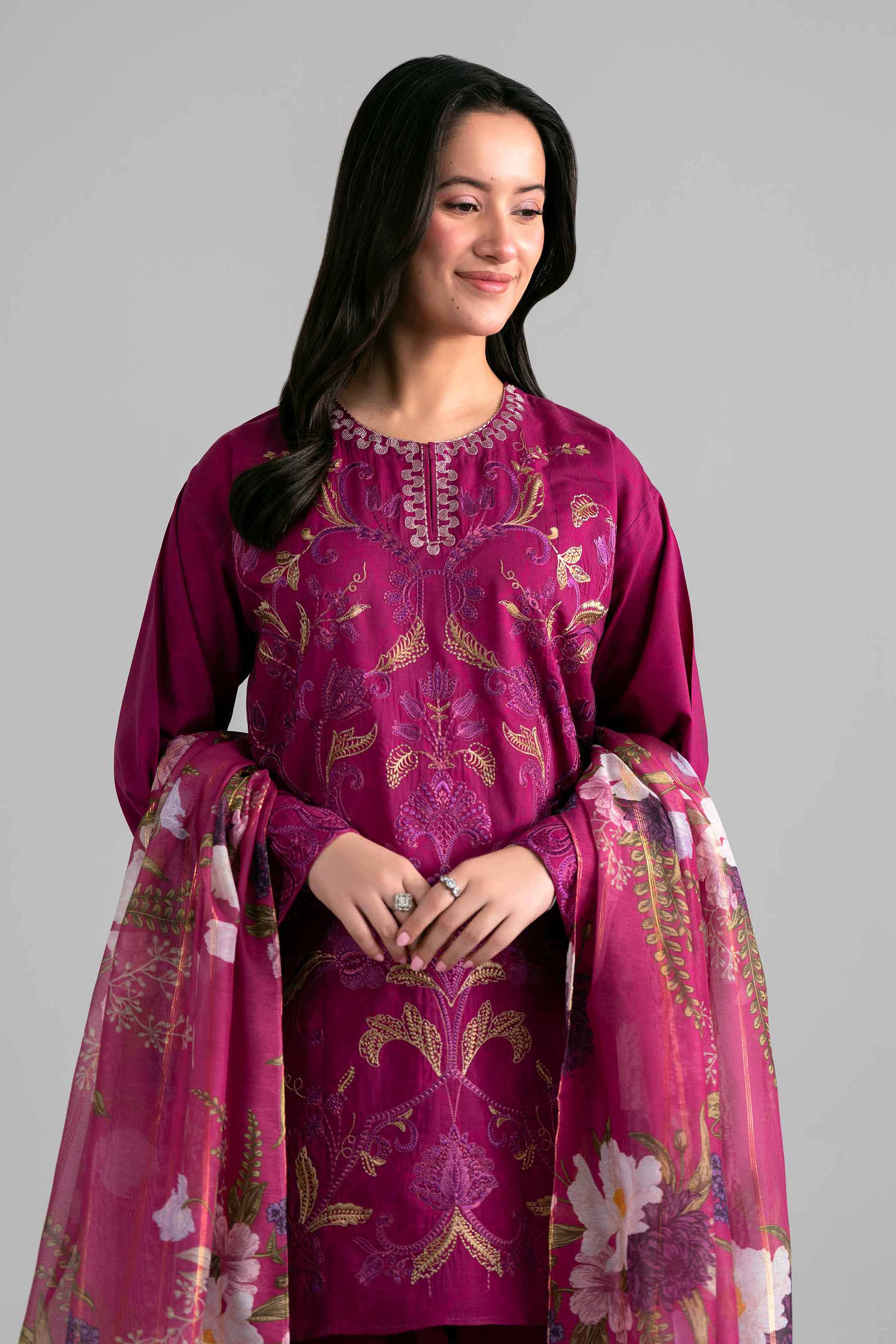 3 Piece - Printed Embroidered Suit - PE26-526