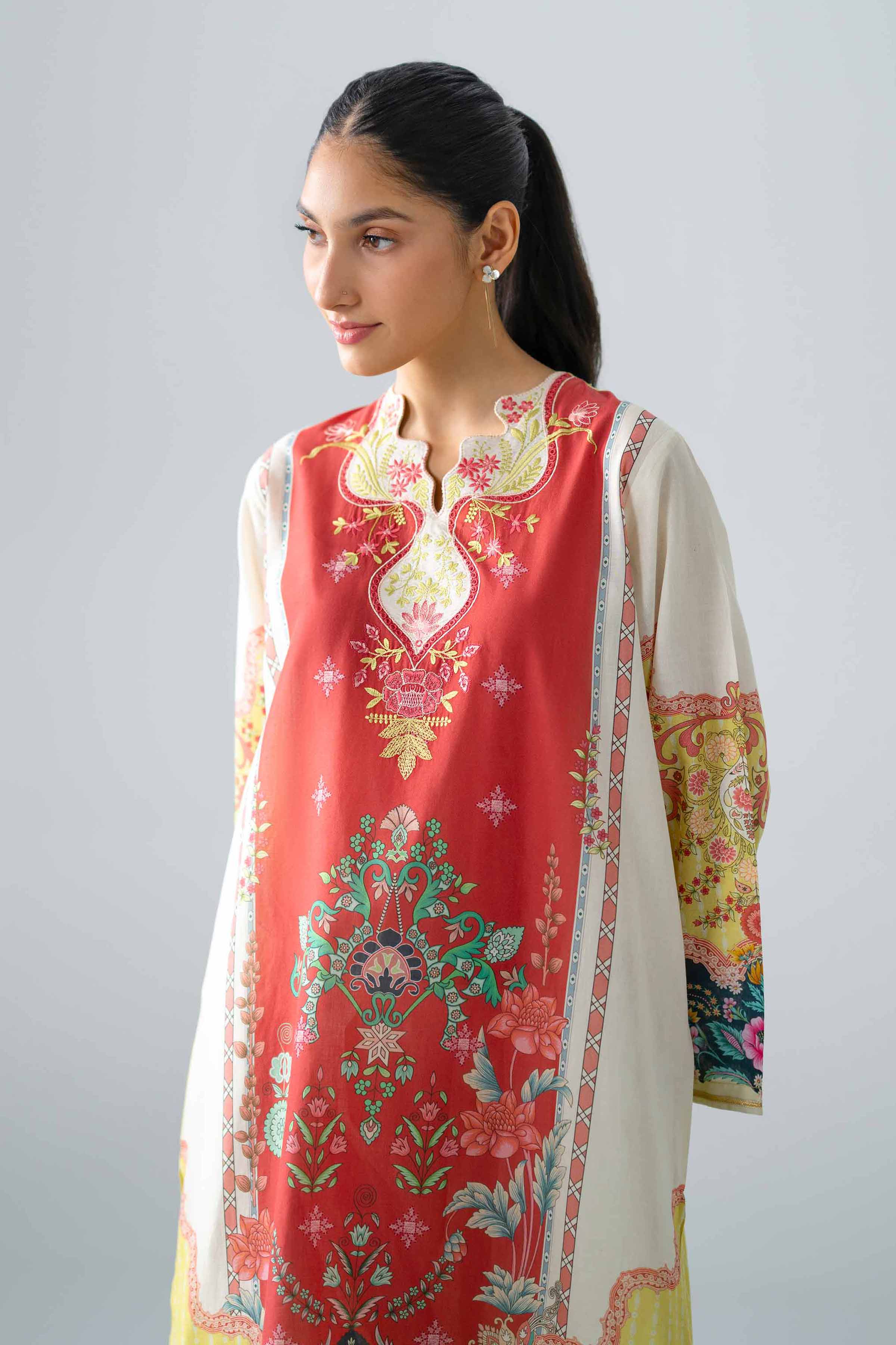 2 Piece - Printed Embroidered Suit - PE26-589