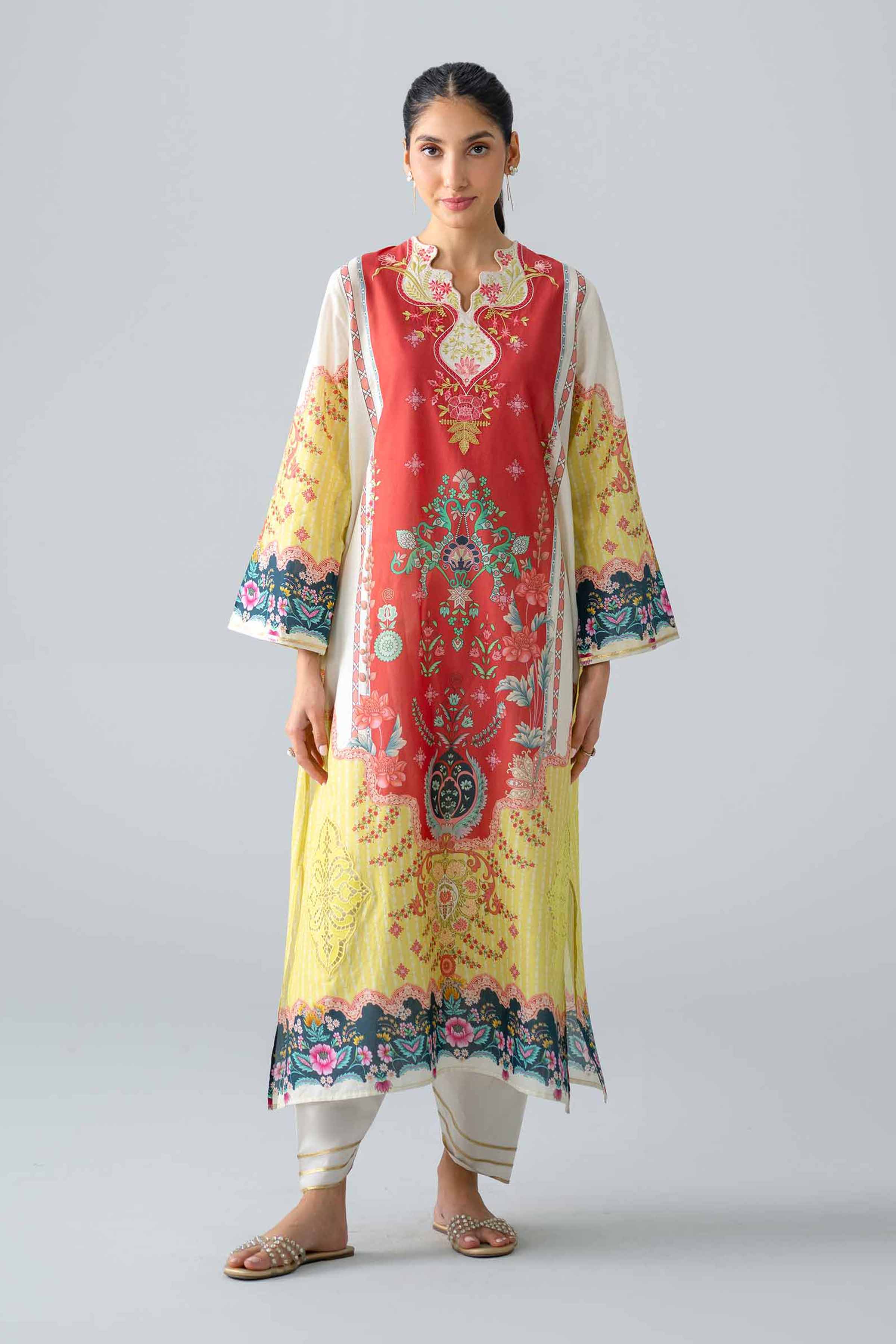 2 Piece - Printed Embroidered Suit - PE26-589