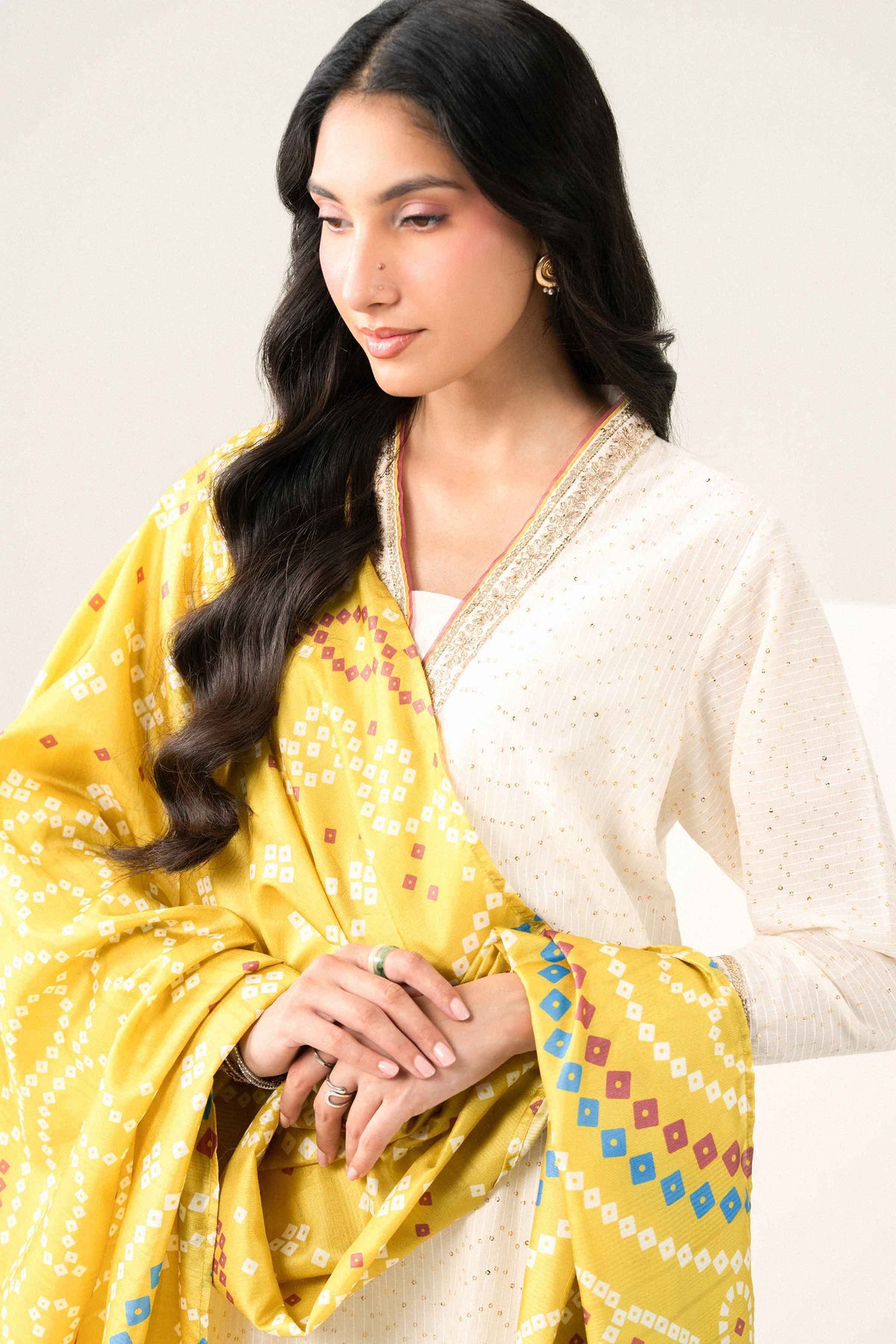 3 PIECE - Printed EMBROIDERED SUIT - PFE26-48