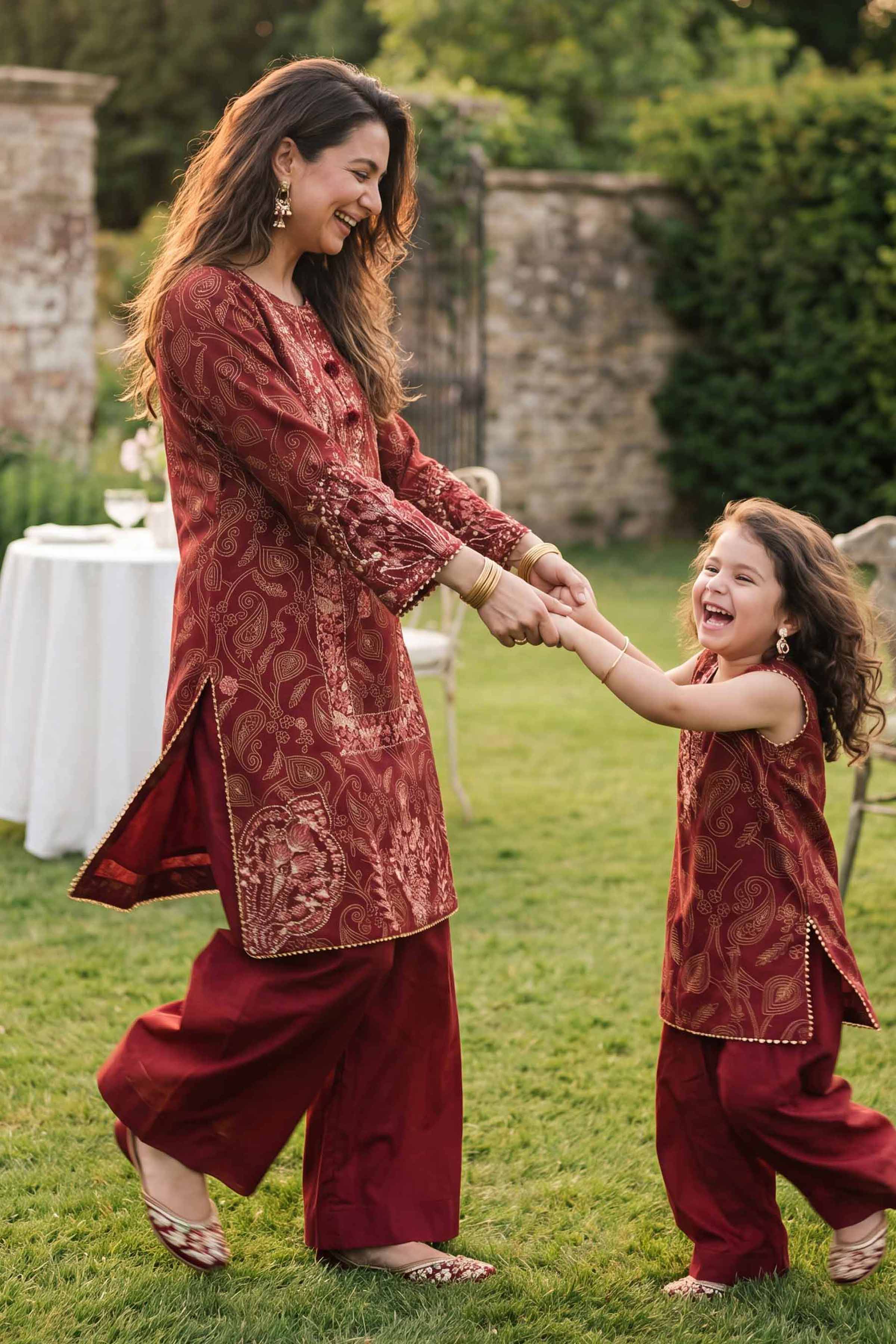 2 Piece - Printed Embroidered Suit - PMD26-01 D