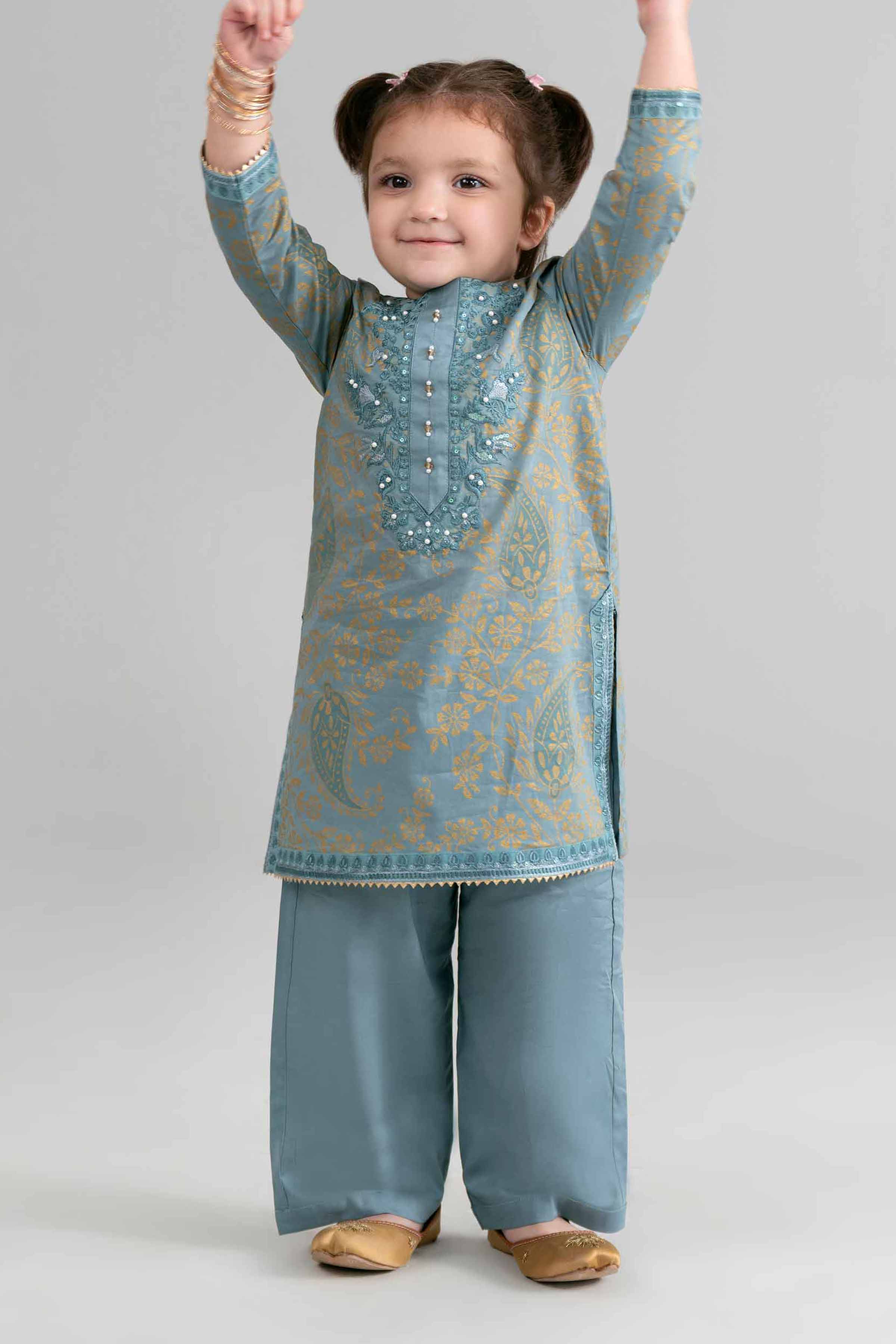 2 Piece - Printed Embroidered Suit - PMD26-05 D