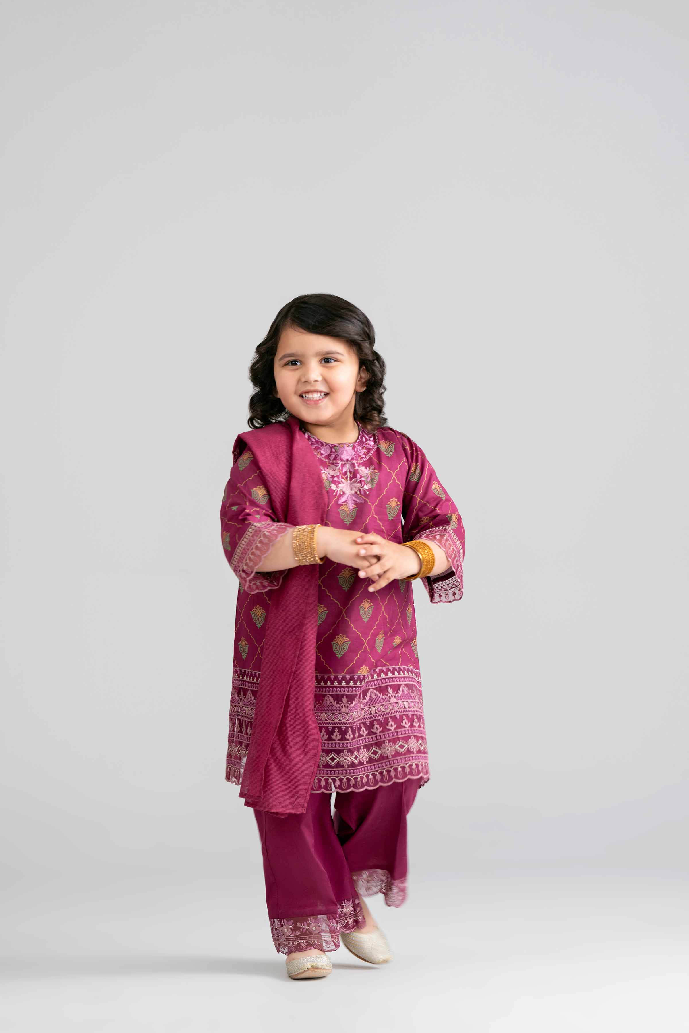 3 Piece - Printed Embroidered Suit - PMD26-41 D