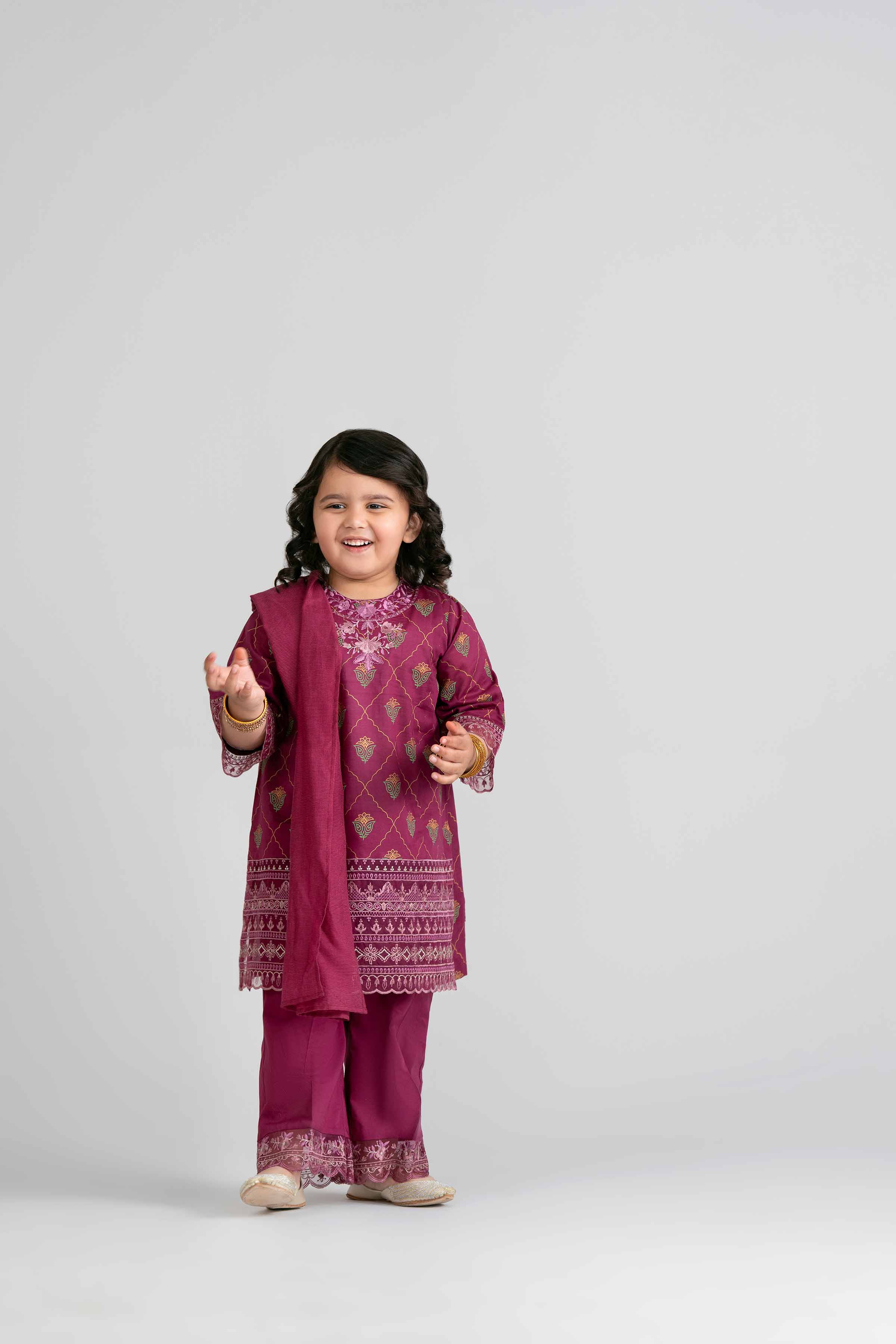 3 Piece - Printed Embroidered Suit - PMD26-41 D