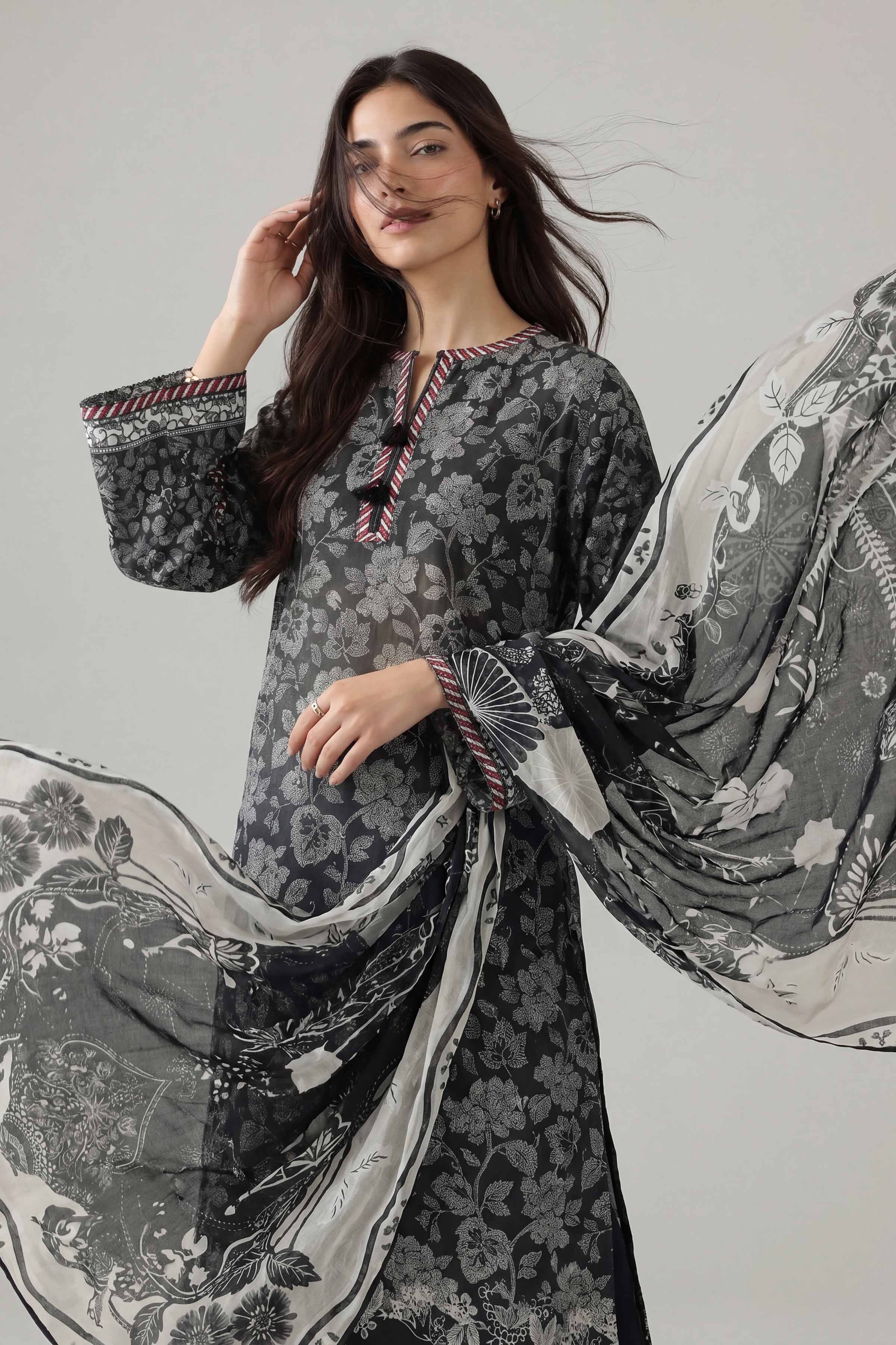 3 Piece - Printed Embroidered Suit - PMS26-04