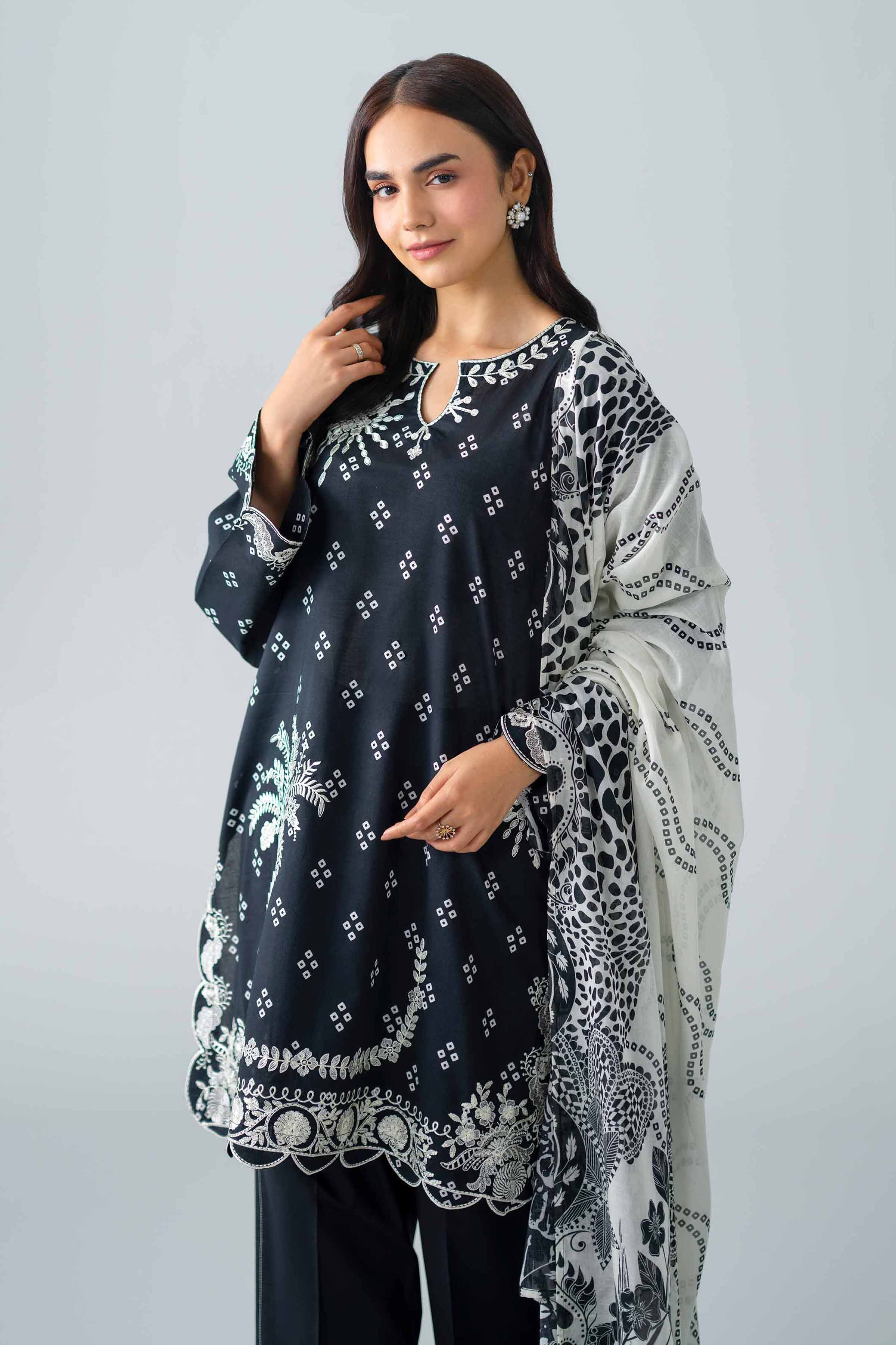 3 Piece - Printed Embroidered Suit - PMS26-06