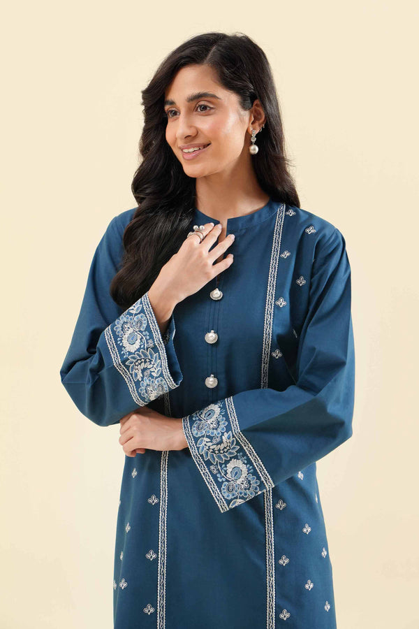 1 piece blue cambric embroidered shirt