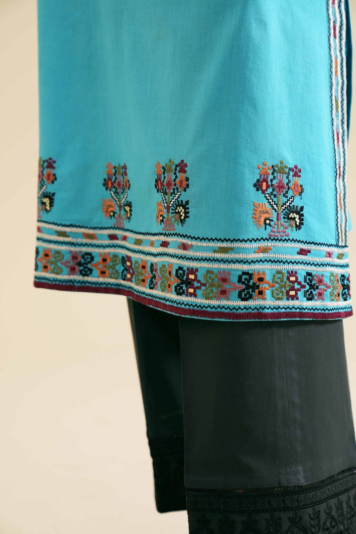 1 piece blue cambric embroidered shirt