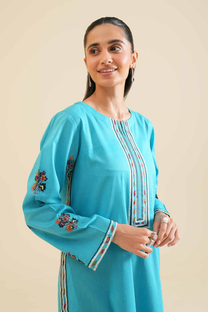 1 piece blue cambric embroidered shirt