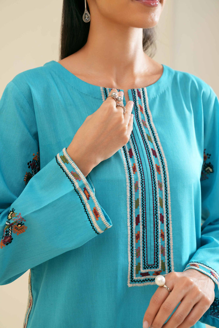 1 piece blue cambric embroidered shirt