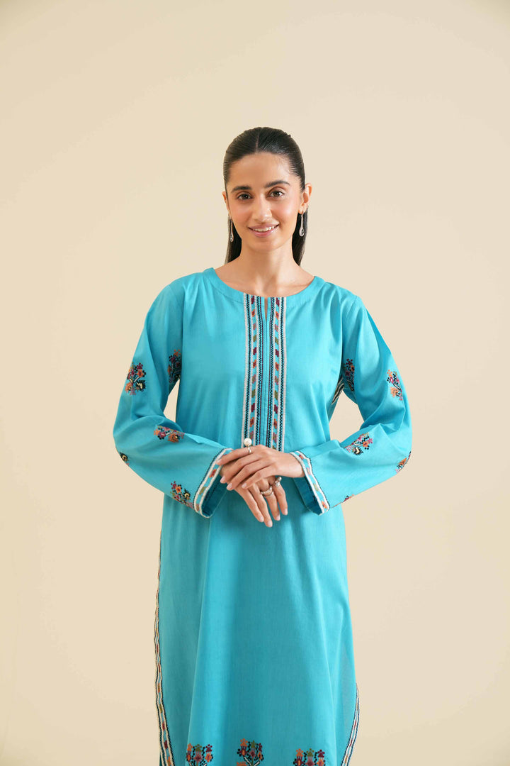 1 piece blue cambric embroidered shirt