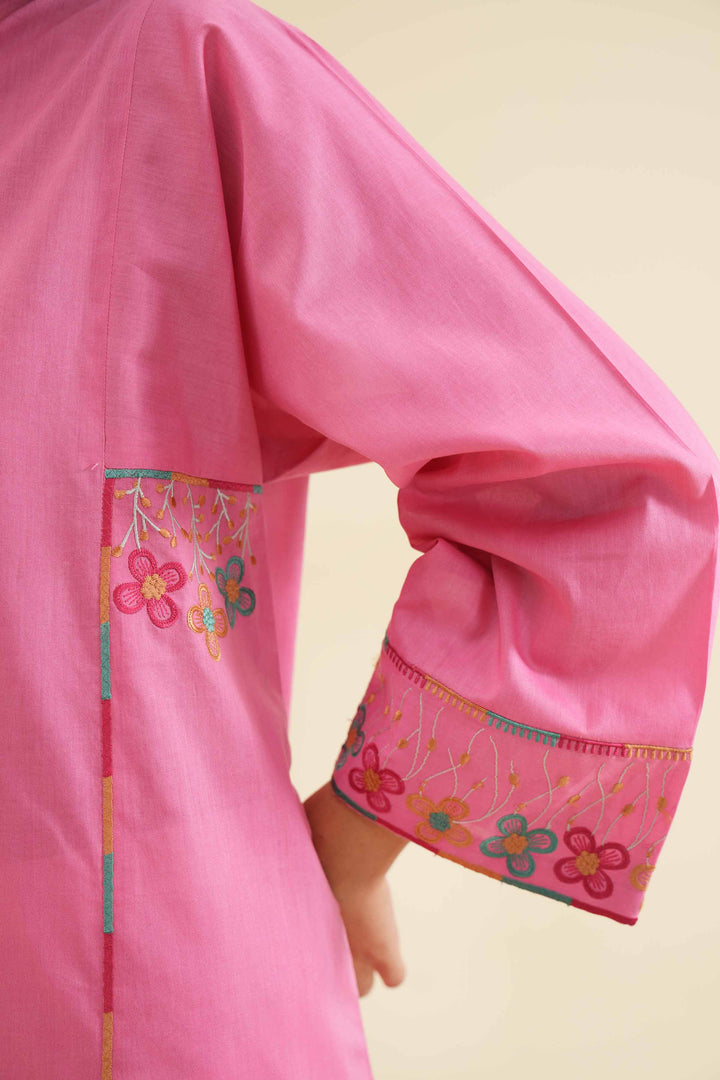 1 piece pink cambric embroidered shirt