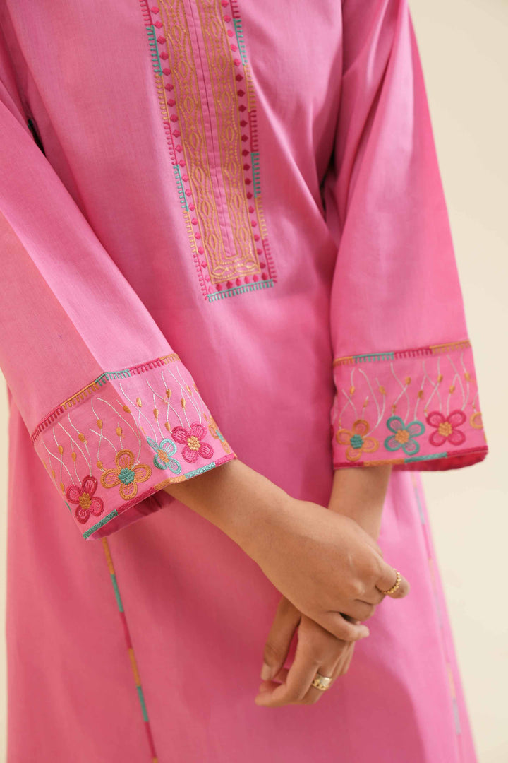 1 piece pink cambric embroidered shirt