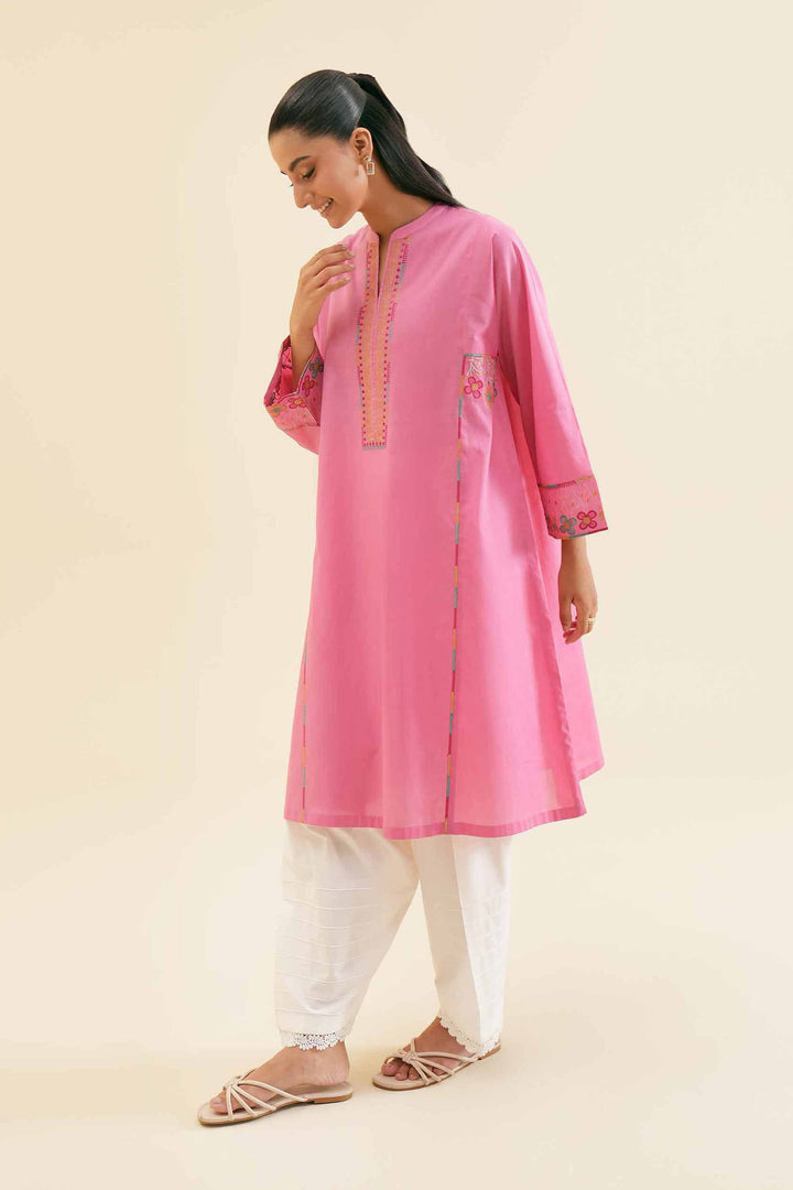 1 piece pink cambric embroidered shirt